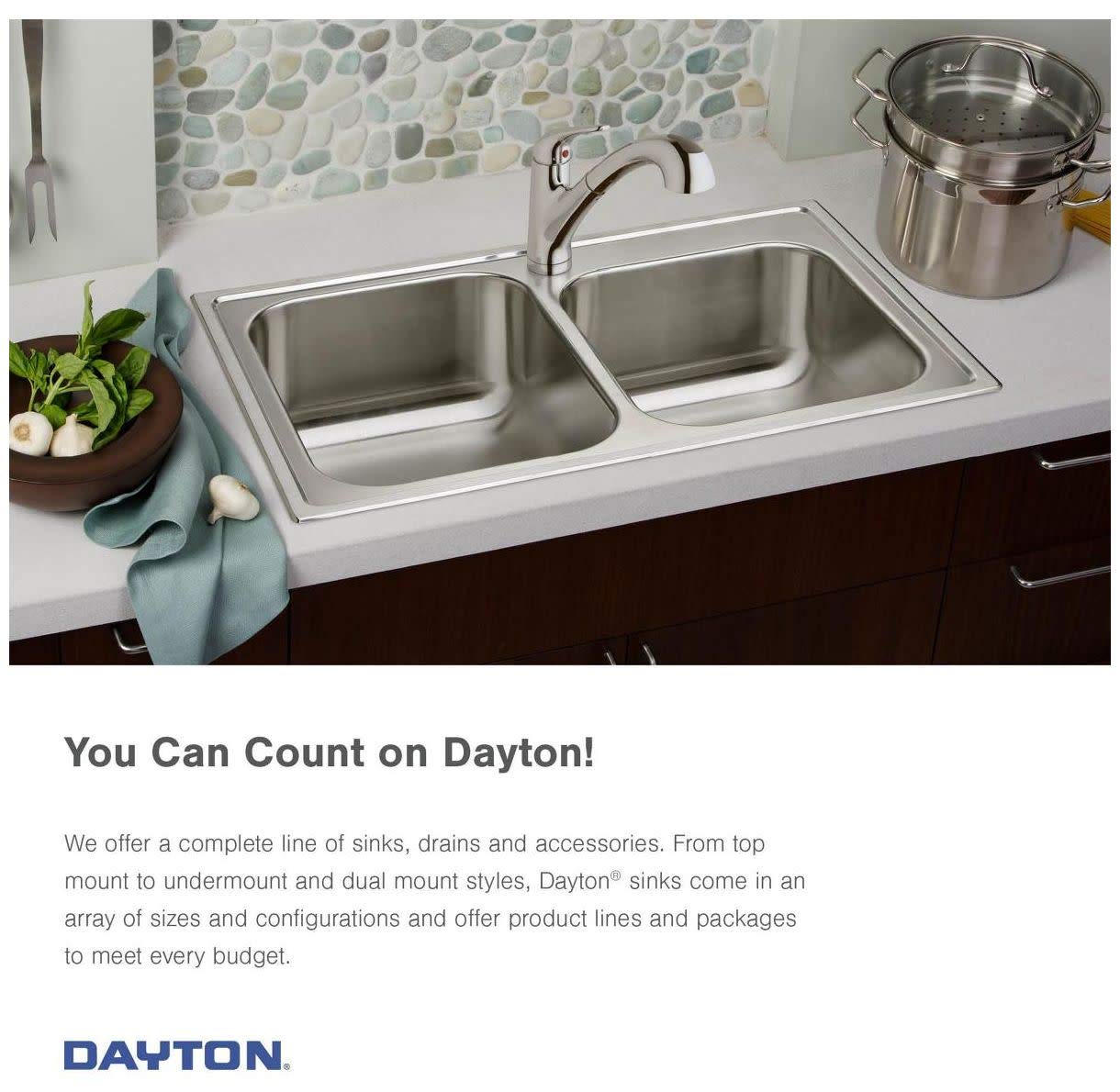 Elkay DSE233194 Dayton Equal Double Bowl Drop-in Stainless Steel Sink,33 x 19
