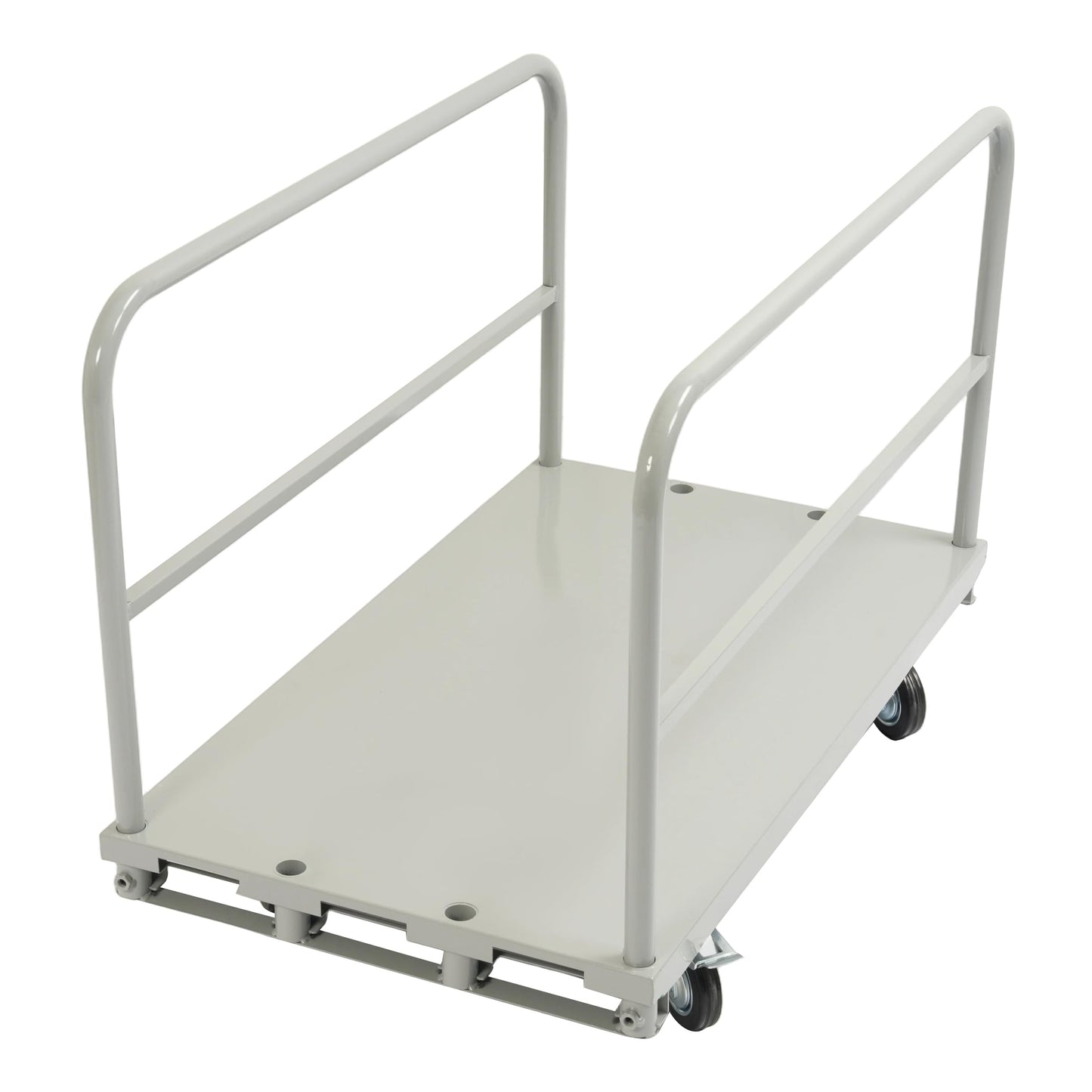 Gelacie 42x24inch Steel Truck Cart, Flat Dolly Cart, Flatbed with 2200 lbs Capacity Platform Truck, Heavy Duty Lumber Drywall Dolly, 4 Swivel Casters, Board with w/1 Front & 2 Side Handrails Silvery