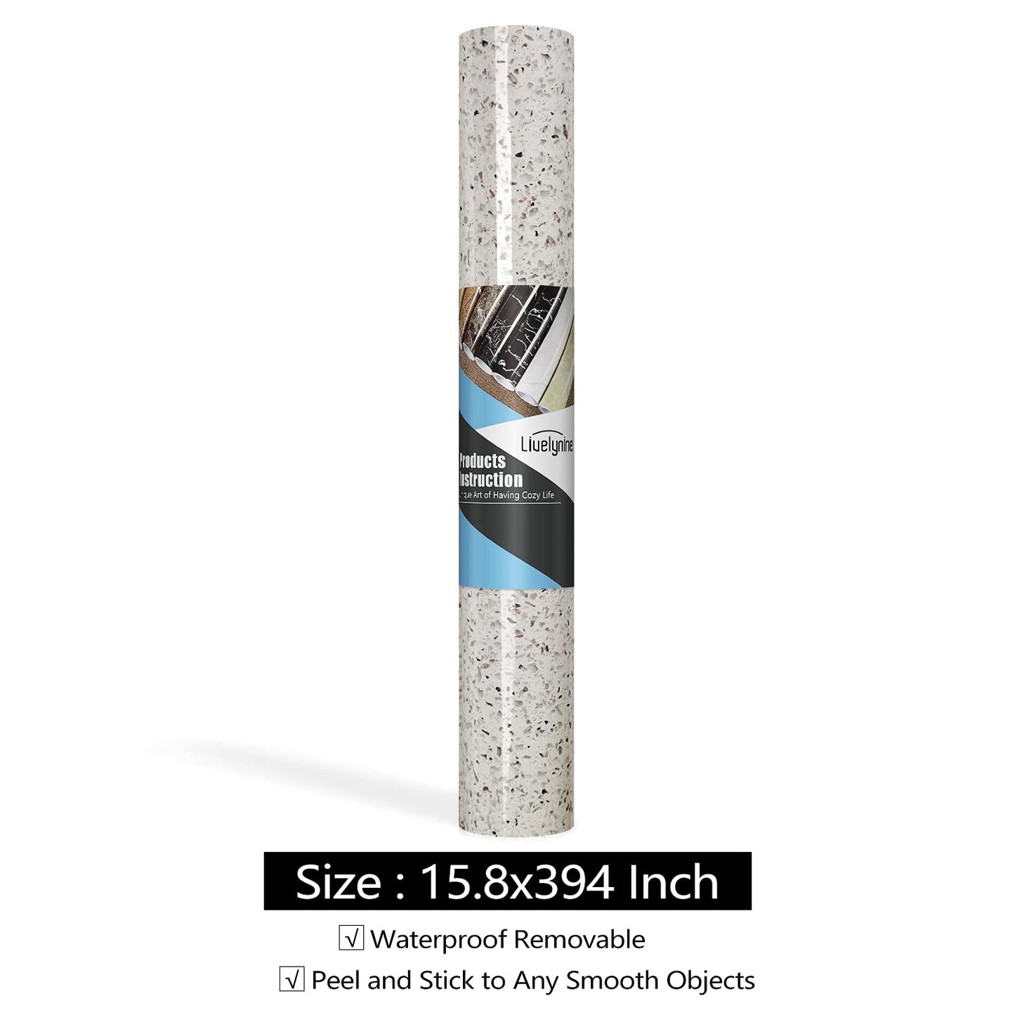 Livelynine 15.8"x394" White Granite Countertop Peel and Stick Wallpaper Terrazzo Contact Paper for Countertops Waterproof Granite Table Top Sticker Cover Kitchen Counter Top Covers Removable Sticky