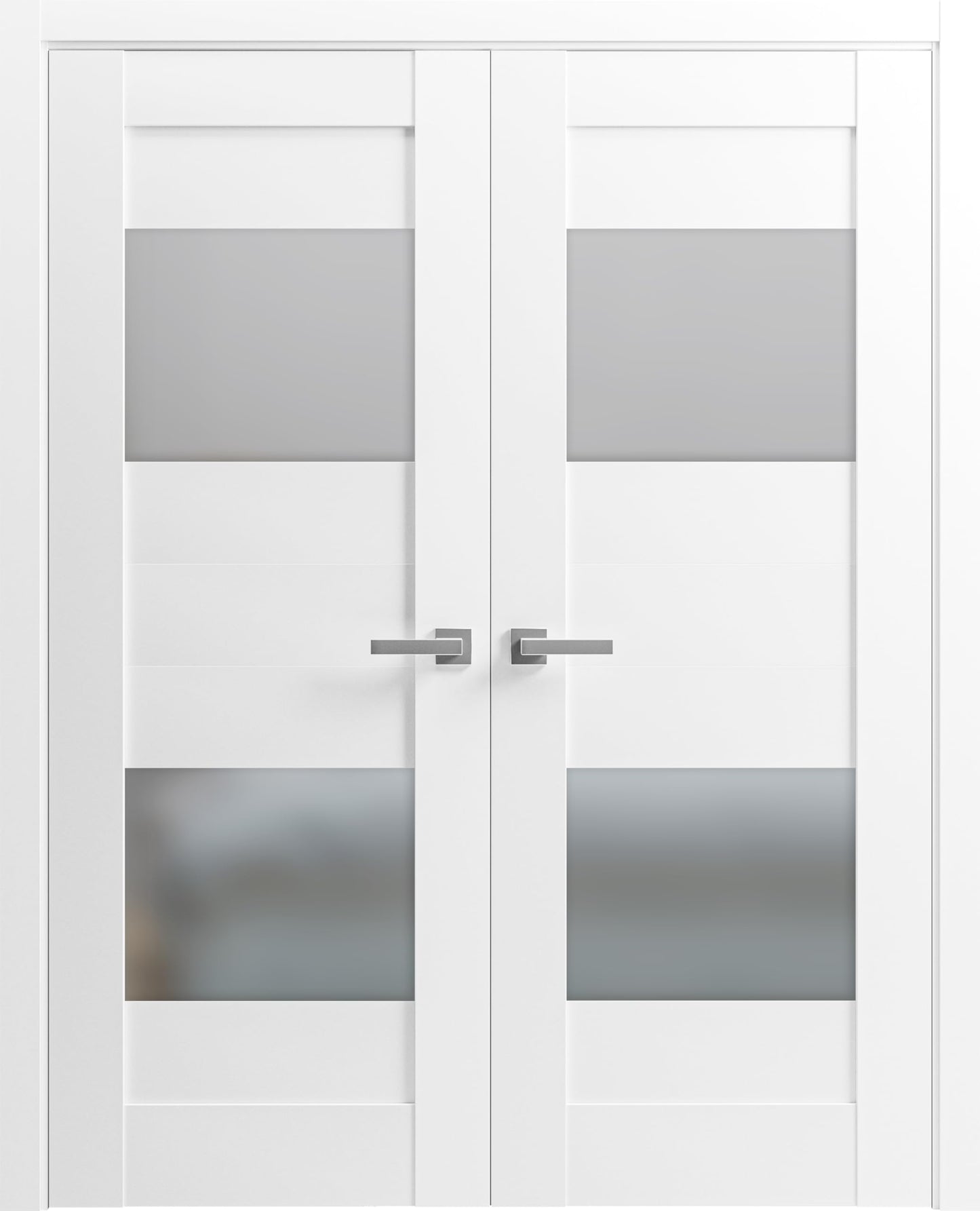 VDOMDOORS Sete 6222 | Double Swing Interior French Doors with Glass with Frosted Glass, MDF, Hardware Included, 48x96, White, Modern