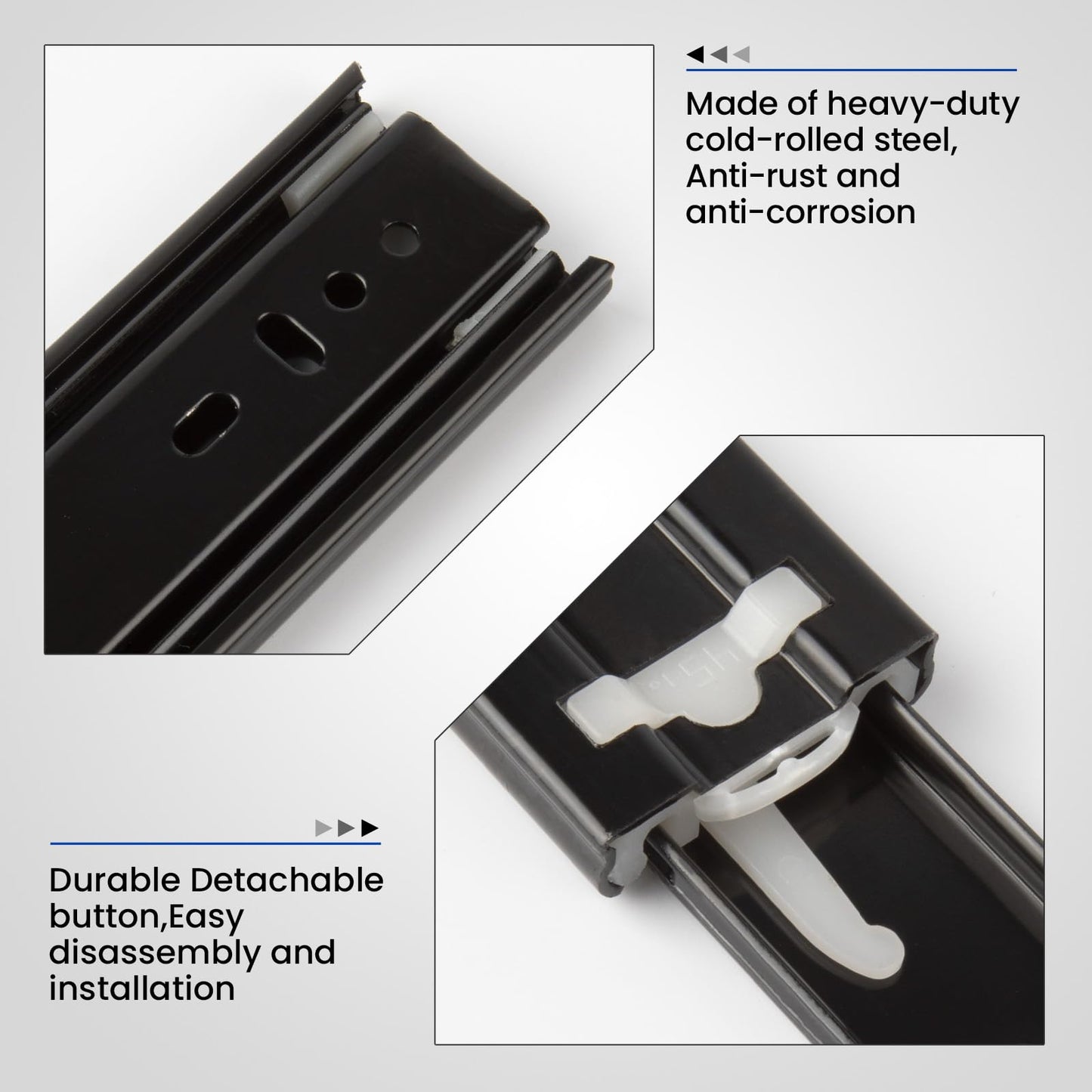 LONTAN Full Extension Ball Bearing Drawer Slides 8 10 12 14 16 18 20 22 24 Inch Heavy Duty Side Mount File Cabinet Rails Dresser Runner Kitchen Cabinet Drawer Glides,12 Inch,1 Pair,Black