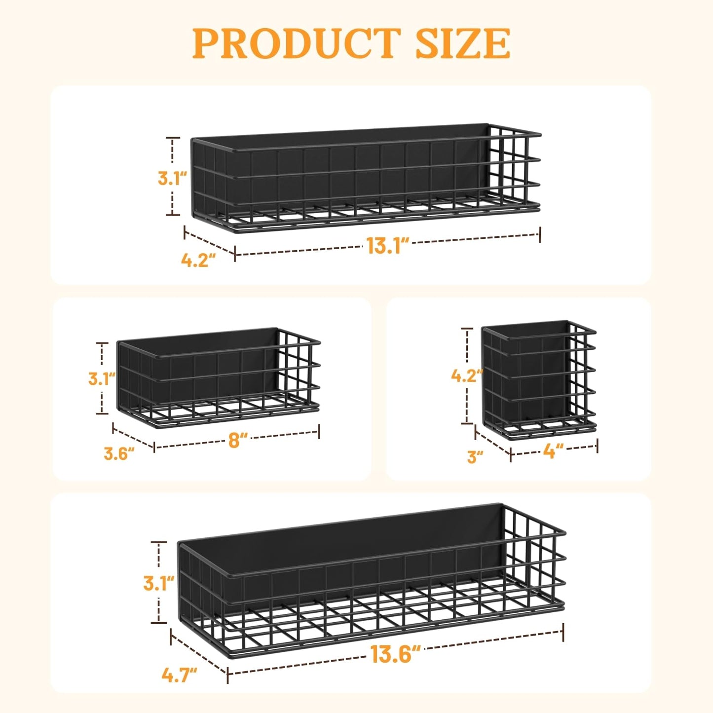 Ofiray-home Magnetic Fridge Shelf, 4-Pack Metal Strong Magnet Rack, Space Saving Spice Organizer, Utensil Holder, Fruit Potato Onion Storage Bins, Black Refrigerator Organizers and Storage