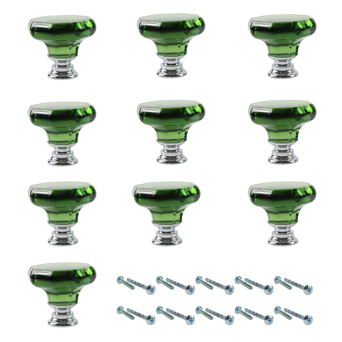 Dixiao 10 Pack Green Crystal Cabinet Knobs, Glass Dresser Knobs, Crystal Furniture Door Knobs, for Bathroom Cupboard Hardware Drawer Pulls, Glass Cabinet Drawer Handles (Green)