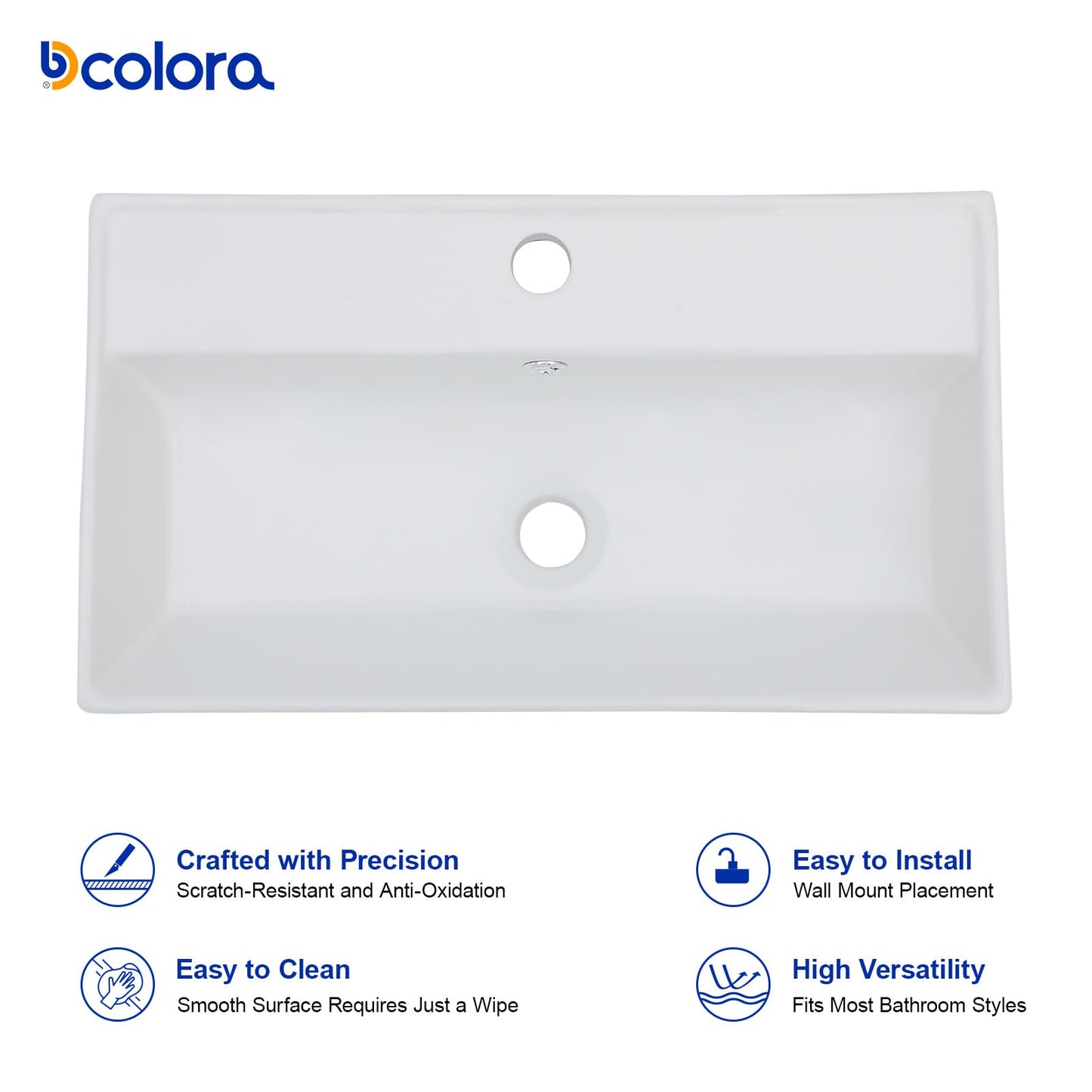 Dcolora 21 In. White Wall Mounted Bathroom Sink, Rectangular Ceramic Wall Hung Sink with Black Faucet & Towel Rack, Space-Saving Basin for Small Bathrooms #DC-SFDOE00089