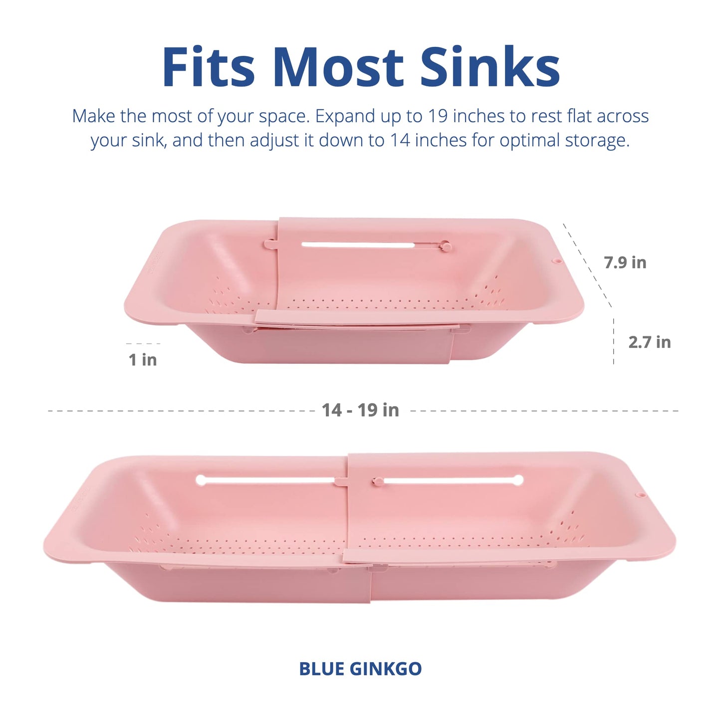 BLUE GINKGO Over the Sink Colander Strainer Basket - Wash Vegetables and Fruits, Drain Cooked Pasta and Dry Dishes - Extendable - New Home Kitchen Essentials (Pink, 1 Pack)