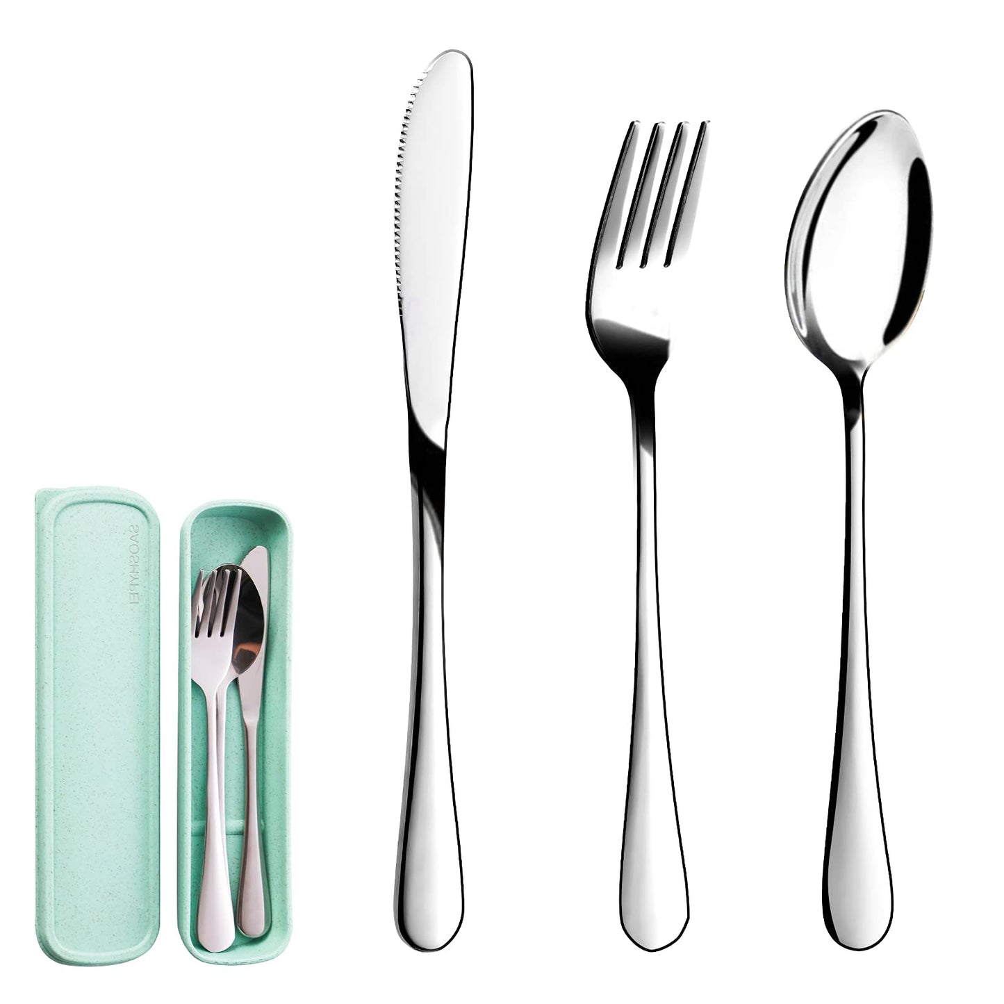 SAOSHYPEI Portable Utensils Set with Case, 4-Piece Stainless Steel Reusable Silverware Set, Travel Flatware Cutlery Set for Camping, Lunch Box, Office, Picnic, Dishwasher Safe