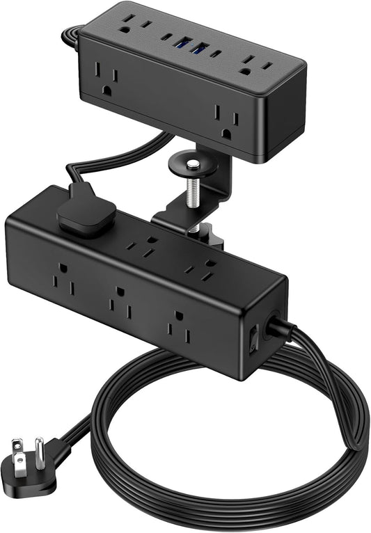 VILONG 4 Ports(20W 15 5FT Dual Layer Desk Clamp Power Strip with USB USB-C) & AC Outlets, Desktop Edge Mount Surge