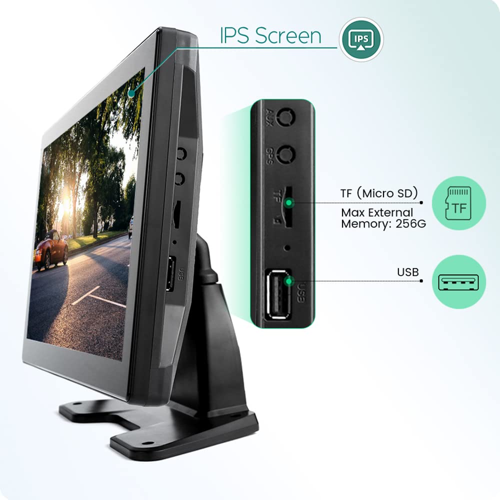EVERSECU 4K Car Backup Cameras System with 10.1" Touch Screen Quad Display Monitor & 4pcs 1080P Backup AHD Cameras, MP5 Player, Vehicle DVR Recorder for RV/Truck/Bus/Trailer/Camper/Van