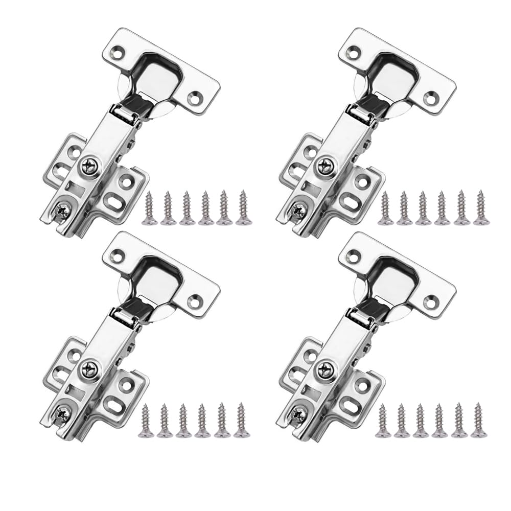 4 Pack 2 Pair Kitchen Cabinet Door Hinges, 105 Degree Soft Close Adjustable Concealed Cabinet Furniture Hinges, Full Overlay Cabinet Door Hinges with Mounting Screws