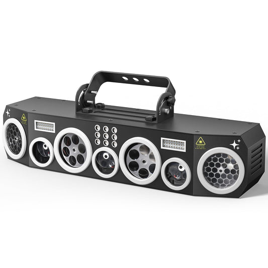 KeoBin All-in-One Pro Laser Lights for Party, RGBWA Disco Light, GOBO Patterns, Laser Show Supported DMX512/Sound Active for Club, Stage, Gig, Party Events