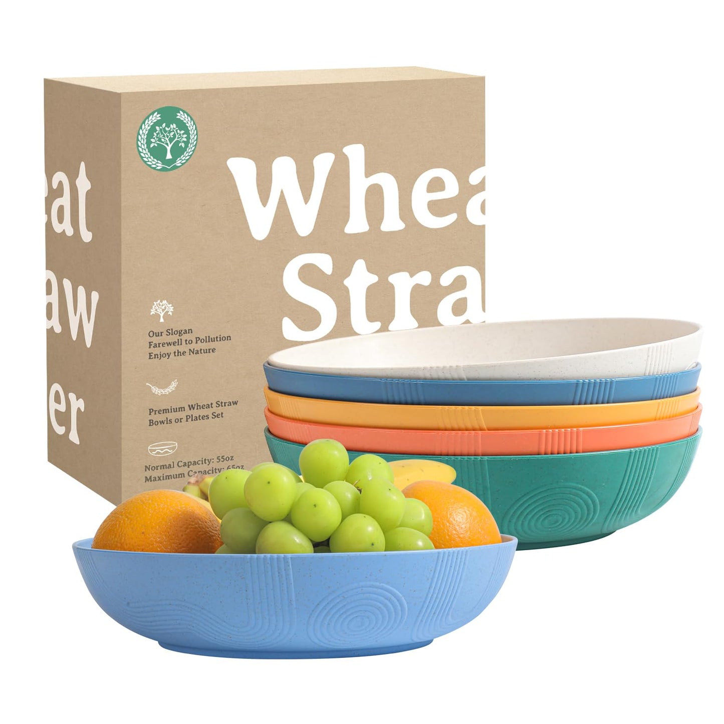 Homienly Salad Bowls, 60 OZ Large Salad Bowls for Kitchen, Wheat Straw Bowl Set of 6, Unbreakable Microwave and Dishwasher Safe Bowl for Camping, Outdoor, Serving Bowl Set for Dinner, Fruit (Multi)