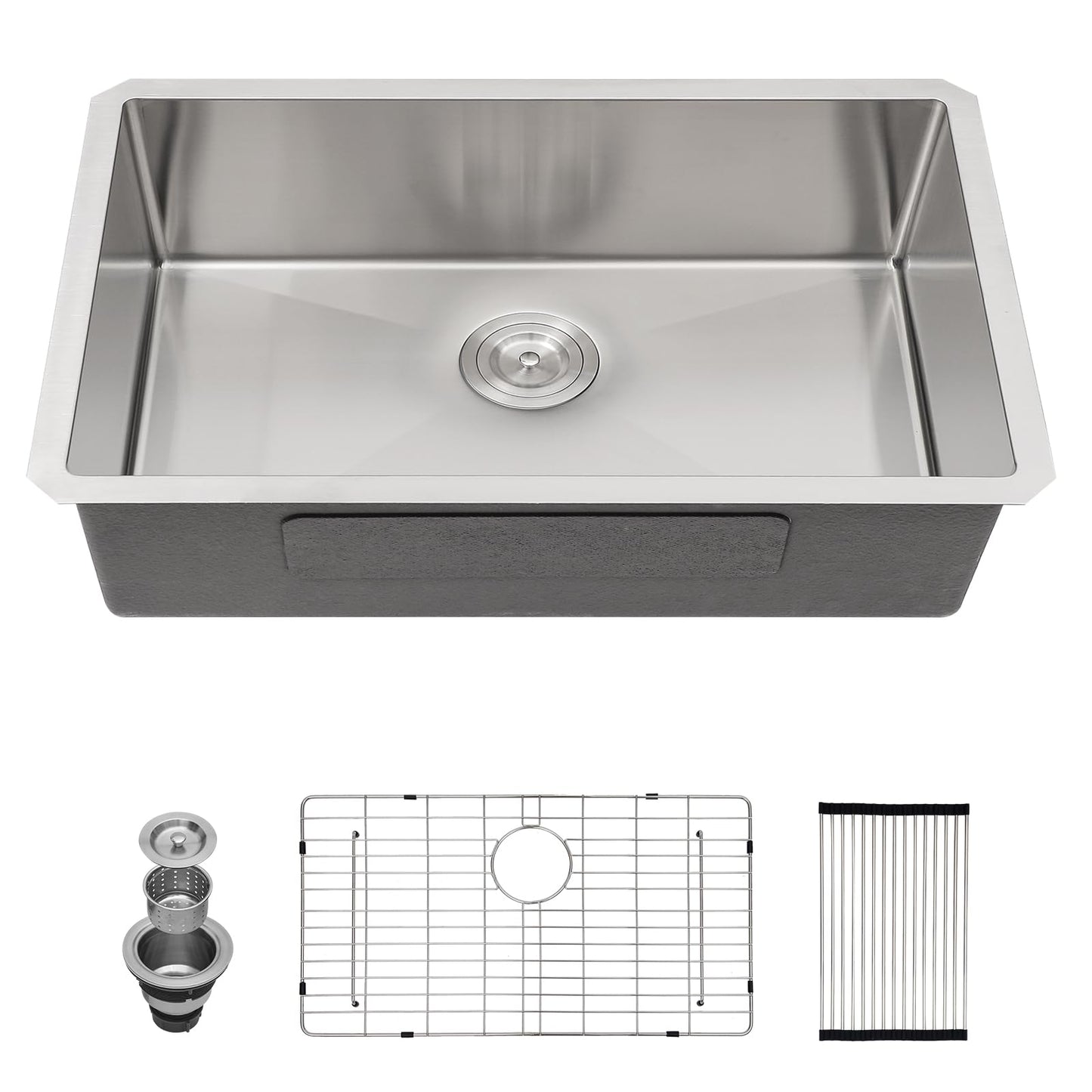 30 Inch Undermount Kitchen Sink - Couoko 30x18 Undermount Single Bowl Kitchen Sink 16 Gauge Stainless Steel Deep Handmade Round Corner Under Counter Kitchen Sink with Accessories