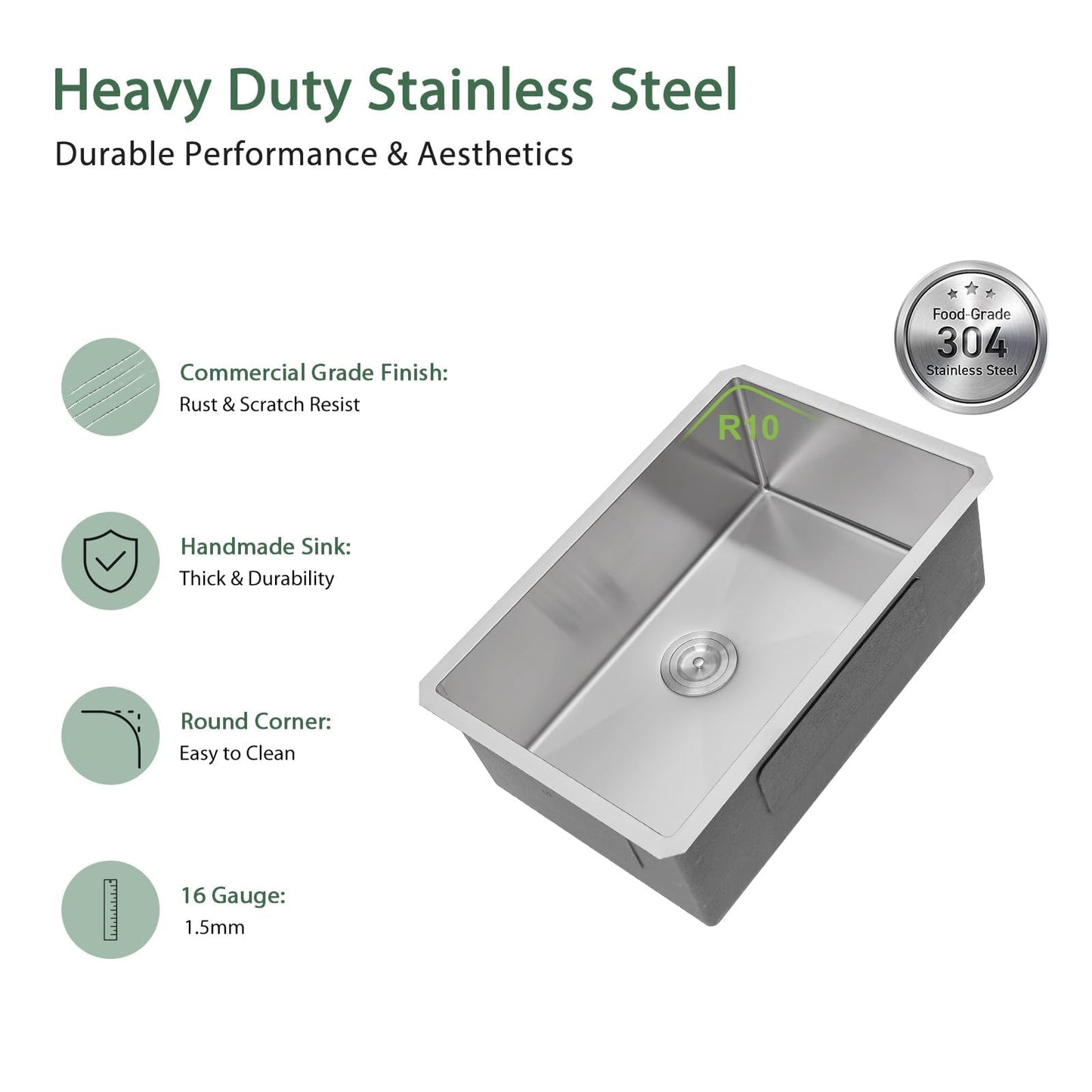 30 Inch Undermount Kitchen Sink - Couoko 30x18 Undermount Single Bowl Kitchen Sink 16 Gauge Stainless Steel Deep Handmade Round Corner Under Counter Kitchen Sink with Accessories