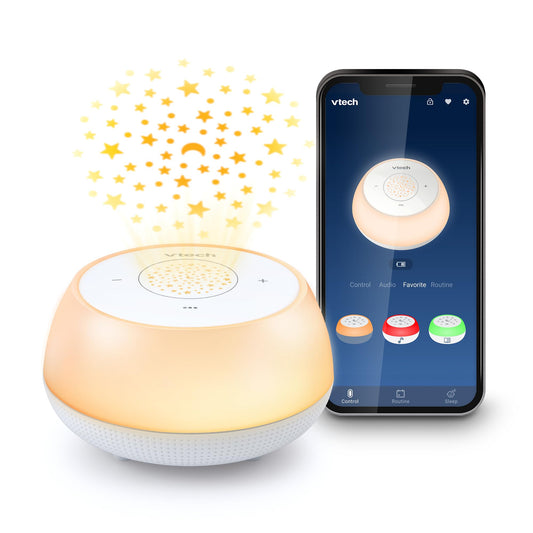 VTech BC8213 V-Hush Junior Sleep Training Soother with 40 Stories, Songs & Sounds - Record Your Own Voice, Portable Bluetooth Speaker, Multi-Color Night Light & Ceiling Projector