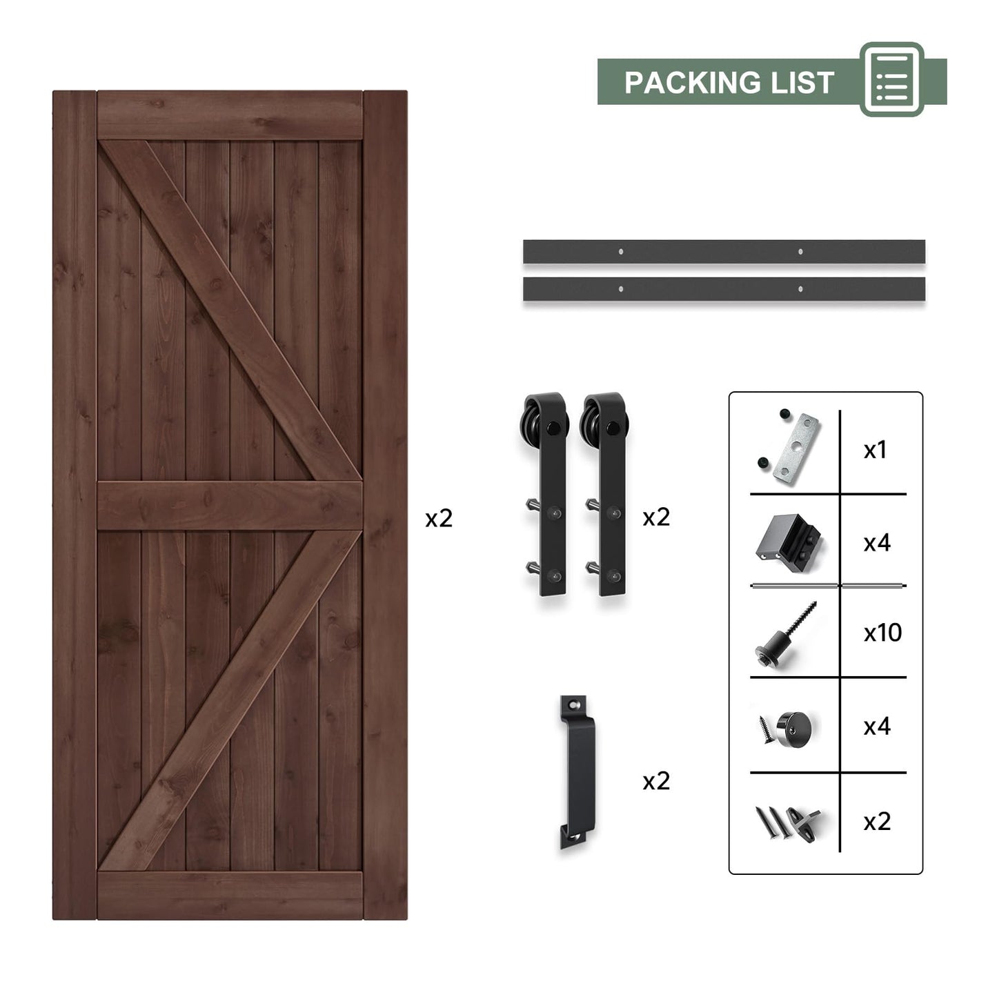 ROYMELO Double 36x96 inch Sliding Barn Wood Door Slab with 6.6ft Hardware Kit and Handle