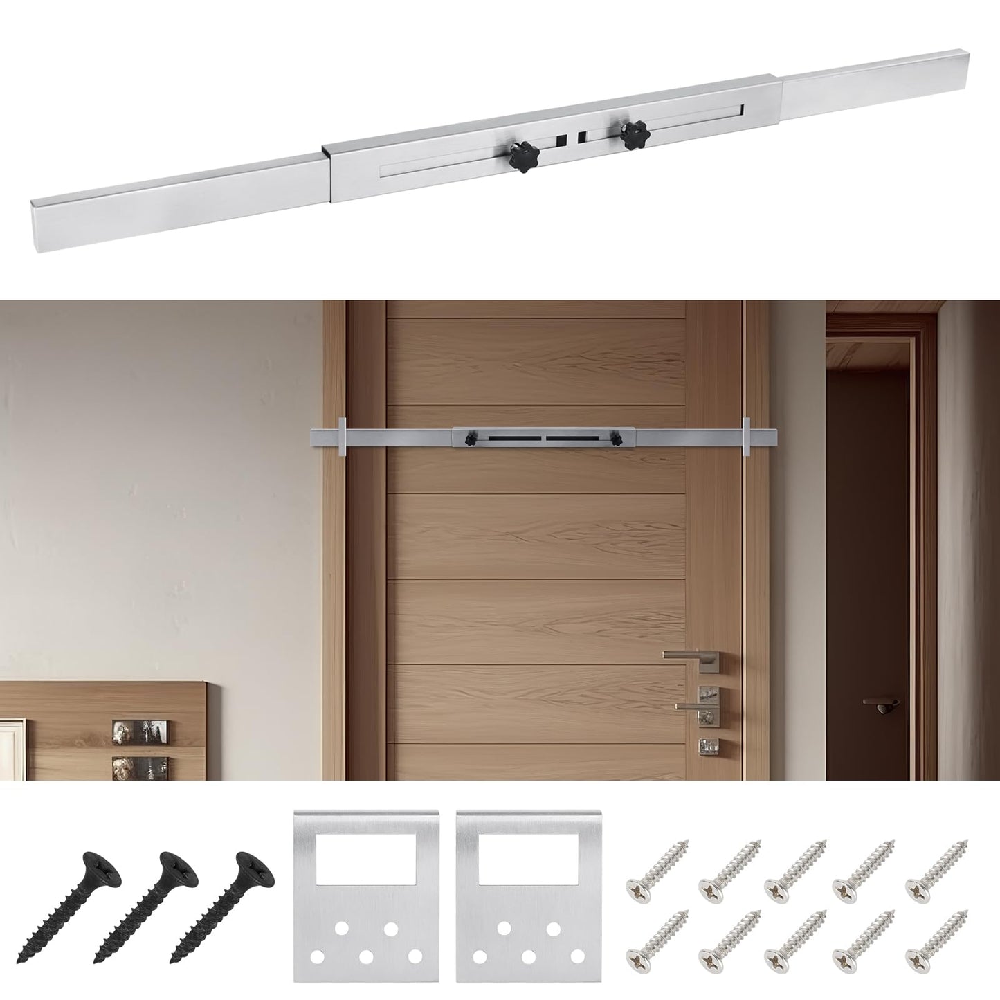 Door Security Door Bar (Stainless Steel 2 Sets) Use as Door Security Bar -Door Reinforcement Lock,Protect The Security of The Entire Door. Fits Doors 30"-39" - Safe Room