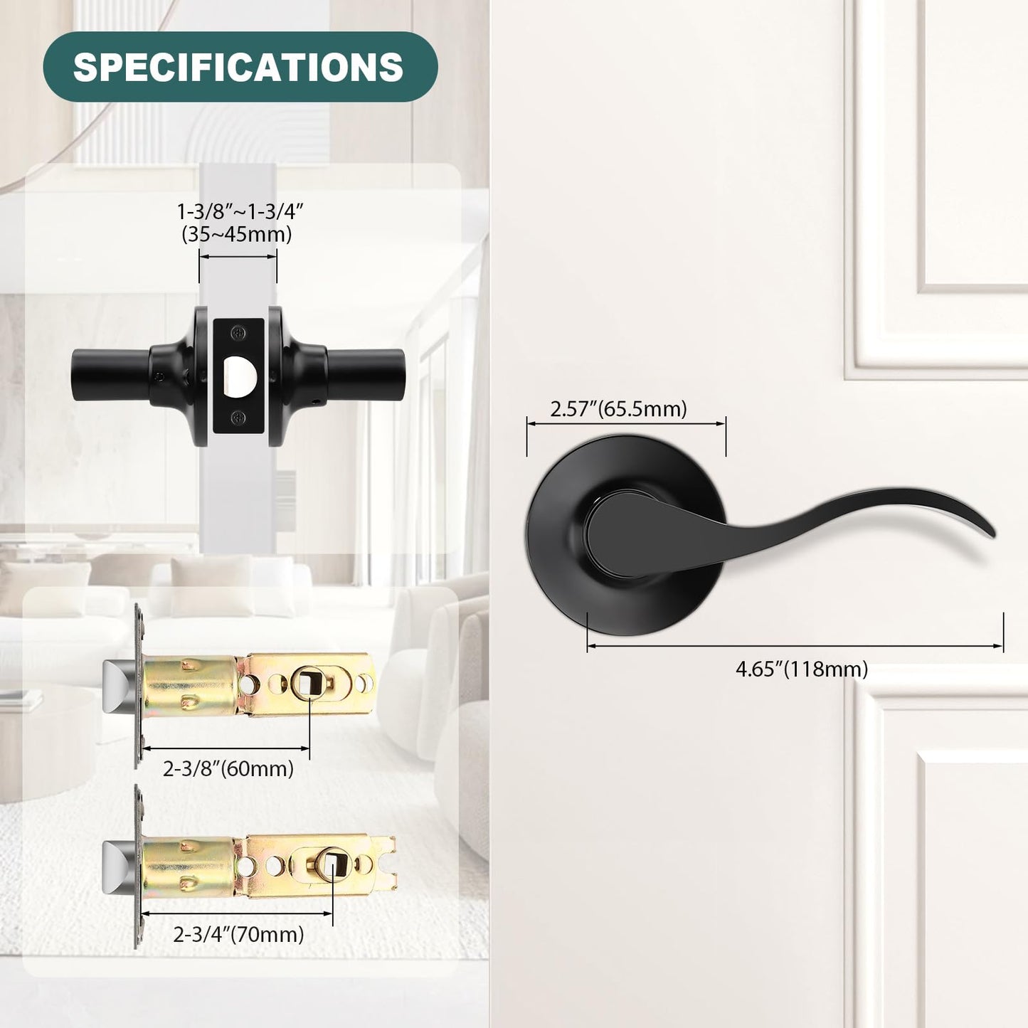 GOBEKOR 10 Pack Black Passage Lever Handle Interior Door Levers Hallway Closet Door Handles Wave Door Lock Keyless Lever Door Handles