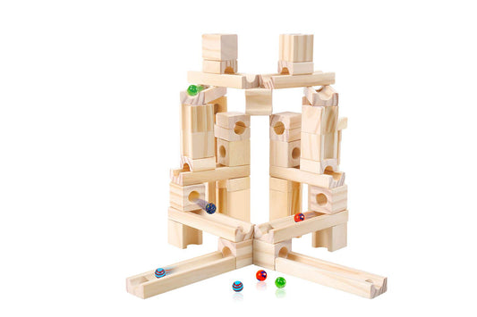Golden Age Marble Run Toys, 60 Pieces Wooden Classic Ramps Track Building Construction Set for Children Toddler