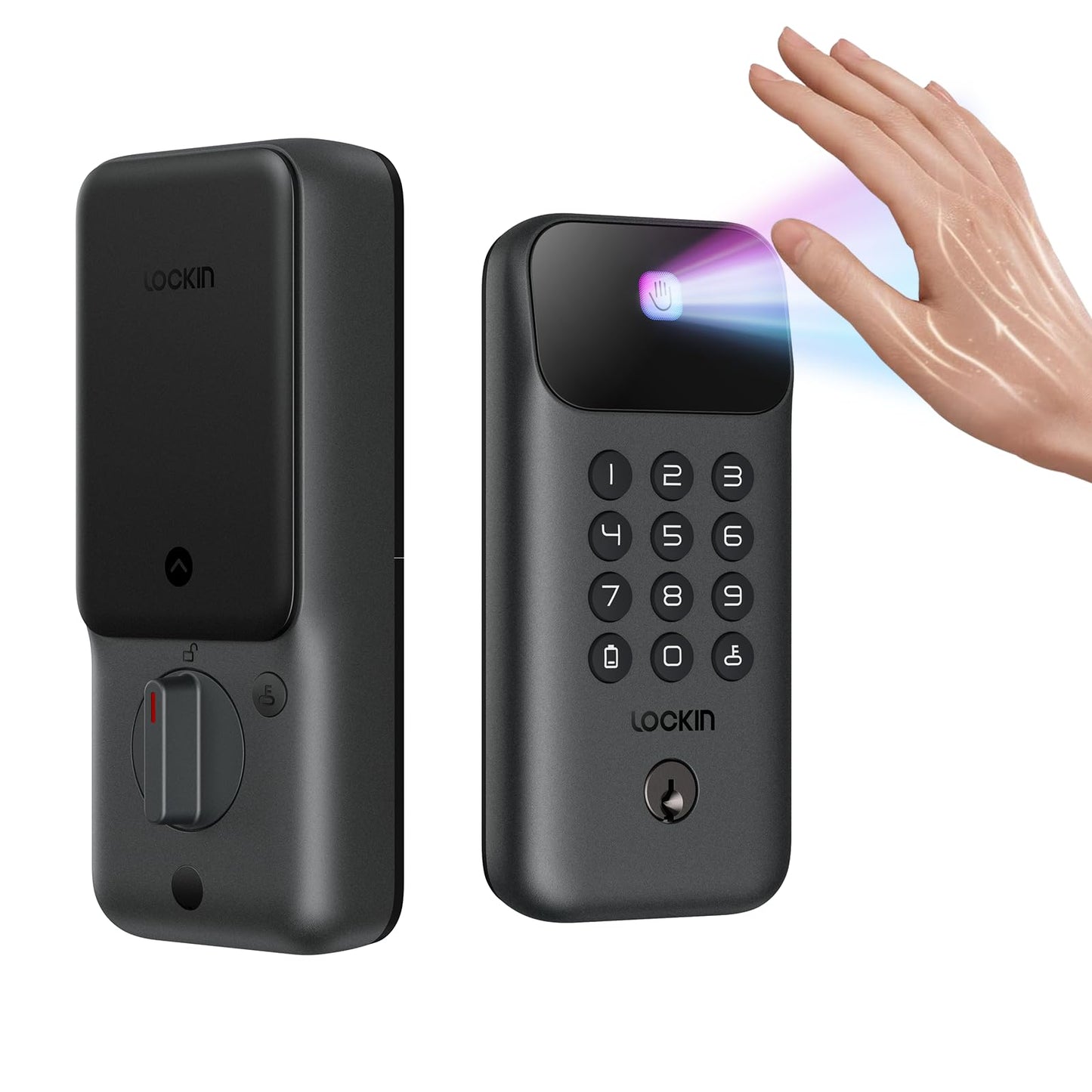 Lockin Veno Go Palm Vein Smart Lock with Built-in Wi-Fi & Matter, Keyless Entry Smart Deadbolt Door Lock, 5 Unlock Methods, ANSI Grade 3 Security, 7-Month Rechargeable Battery, IP53 Waterproof
