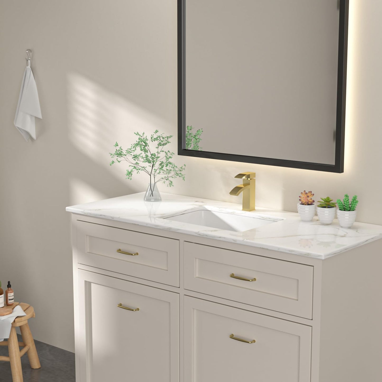 Dcolora Undermount Bathroom Sink Rectangle 18"x14" White Porcelain Ceramic Rectangular Vessel Sink Under Counter Lavatory Vanity Bath Sink Bowl Basin With Overflow