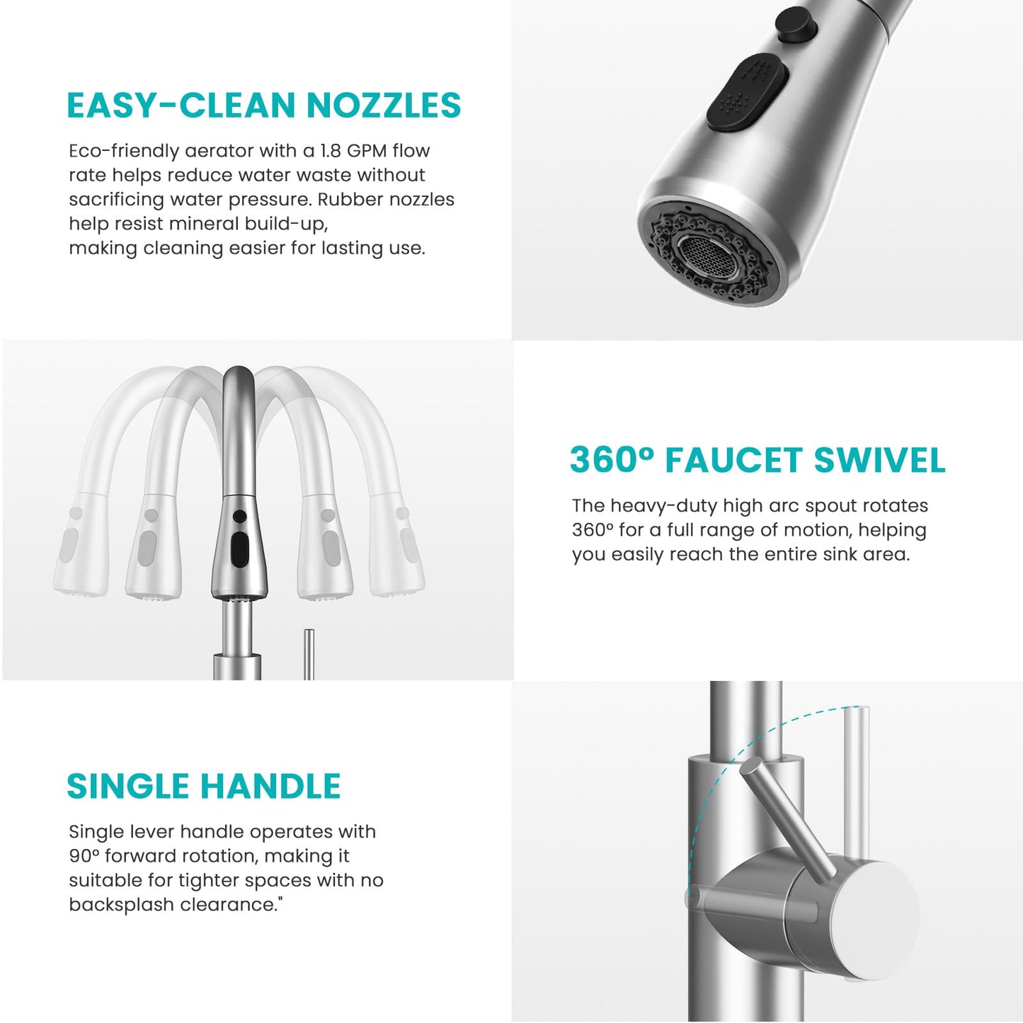 Kicimpro Kitchen Faucets with Pull Down Sprayer, NSF Certified Lead-Free 304 Stainless Steel Sink Faucet 1 Hole, Faucet for Kitchen Sink, Rv, Bar, Camper, Laundry, Easy Installation,Brushed Nickel