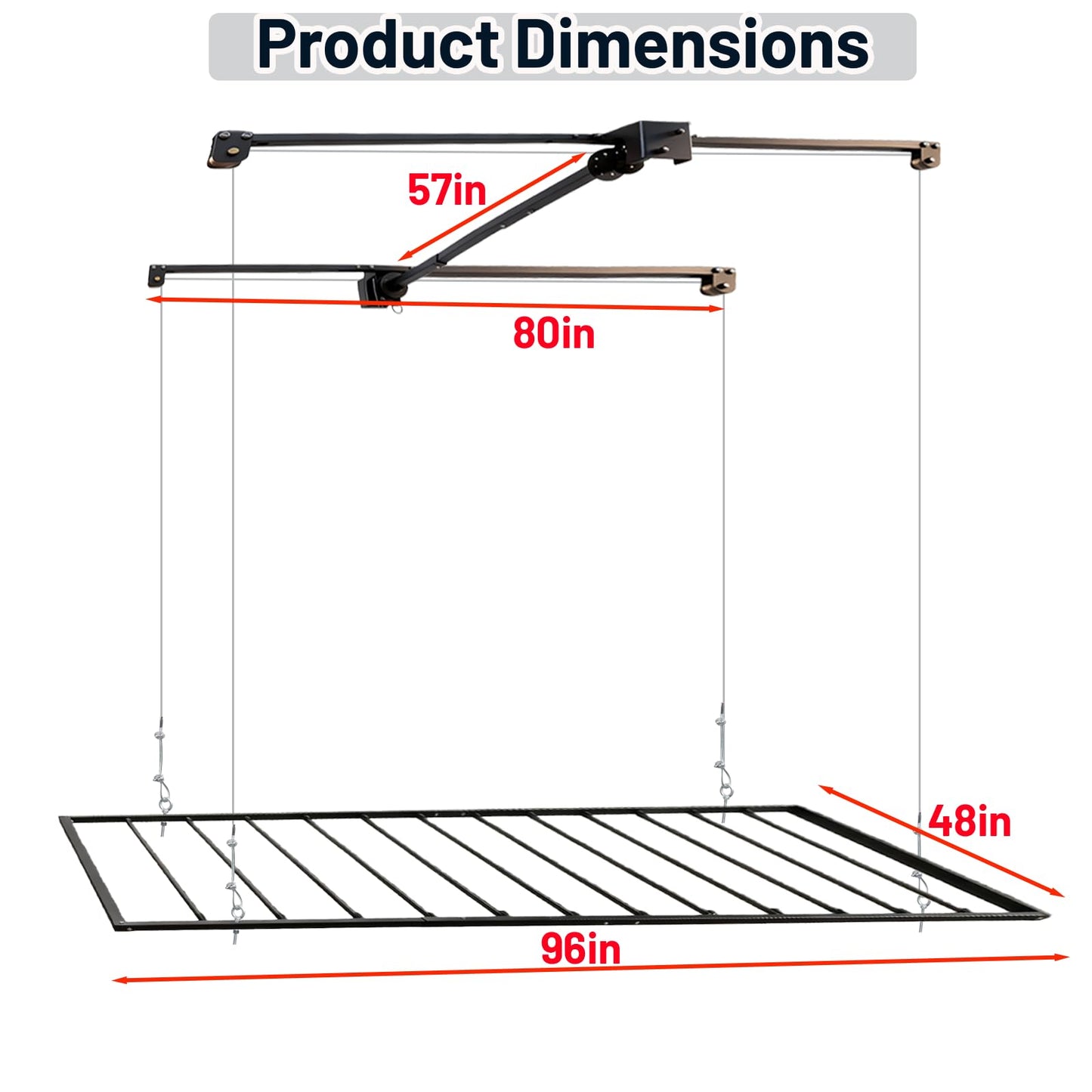 Overhead Garage Storage Lift-4x8 FT Overhead Garage Storage Rack, with Safety Lock, Heavy-Duty Adjustable Ceiling Storage 325 lbs Capacity Suitable for Tools Kayaks Ladder Storage Racks（Black）