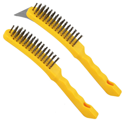 BSMstone Wire Brush Set Heavy Duty Stainless Steel Bristles Brush with Plastic Handle 2 in 1 Deeping Cleaning Tools for Rust,Welding Slay,Dirt,Painting Scrubbing