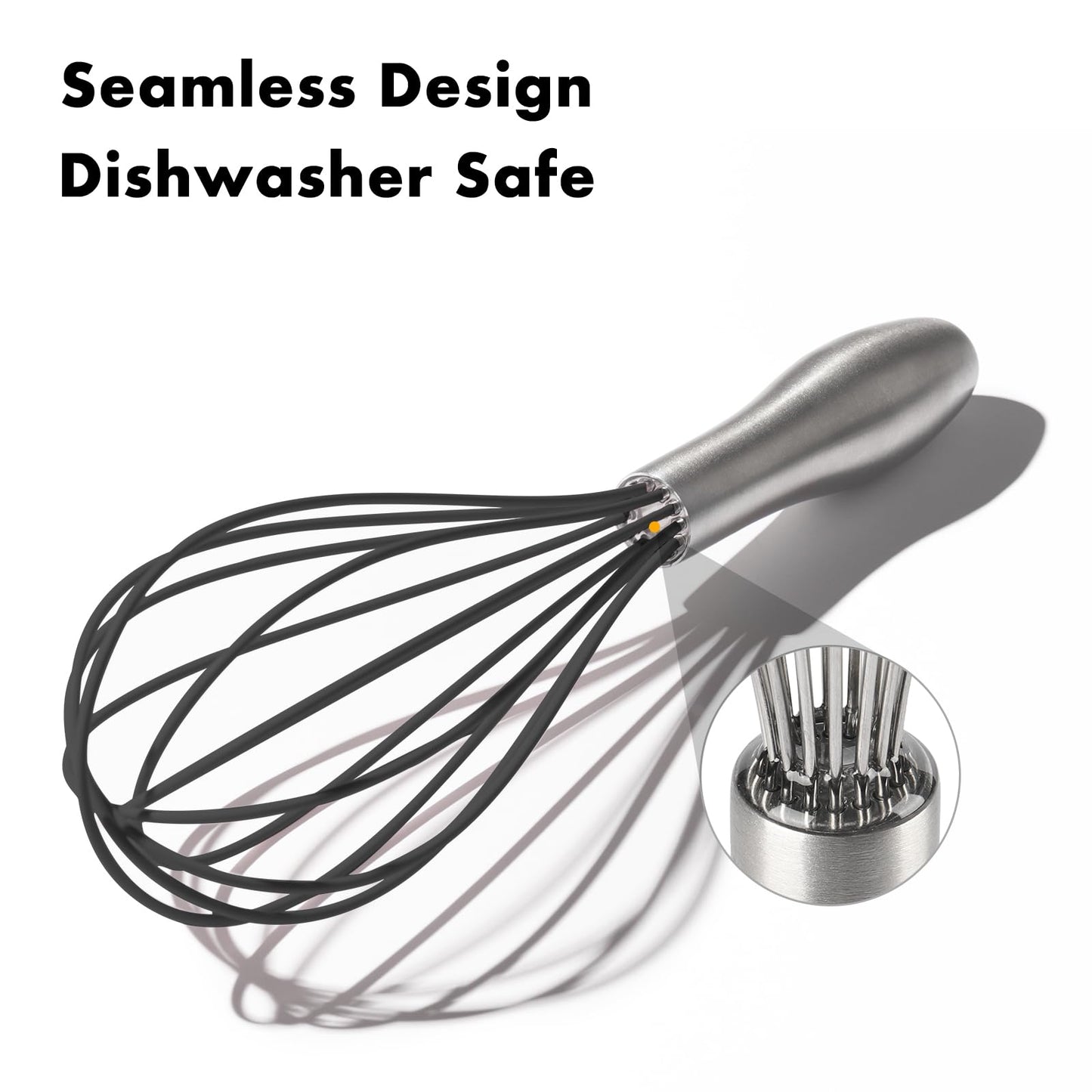 OYV 10-Inch Black Silicone Whisk, Heat Resistant 480°F Kitchen Whisk with Stainless Steel Ergonomic Handle, Non-Scratch for Nonstick Cookware, Dishwasher Safe, Perfect for Blending, Cooking & Beating
