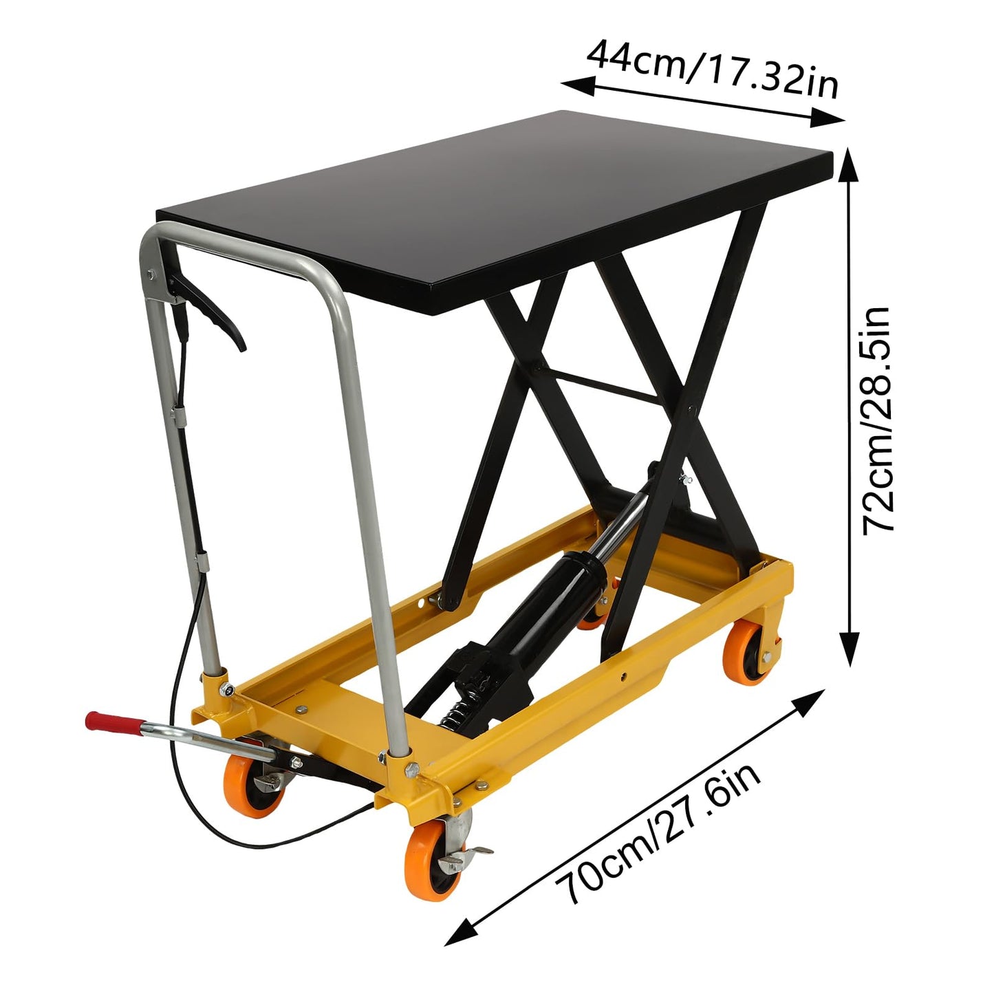 Hydraulic Lift Table Cart - 500 lbs Capacity, 28.5" Lifting Height, Single Scissor Design with Locking Wheels & 3mm Non-Slip Pad - Ideal for Material Handling, Transportation, and Industrial Use