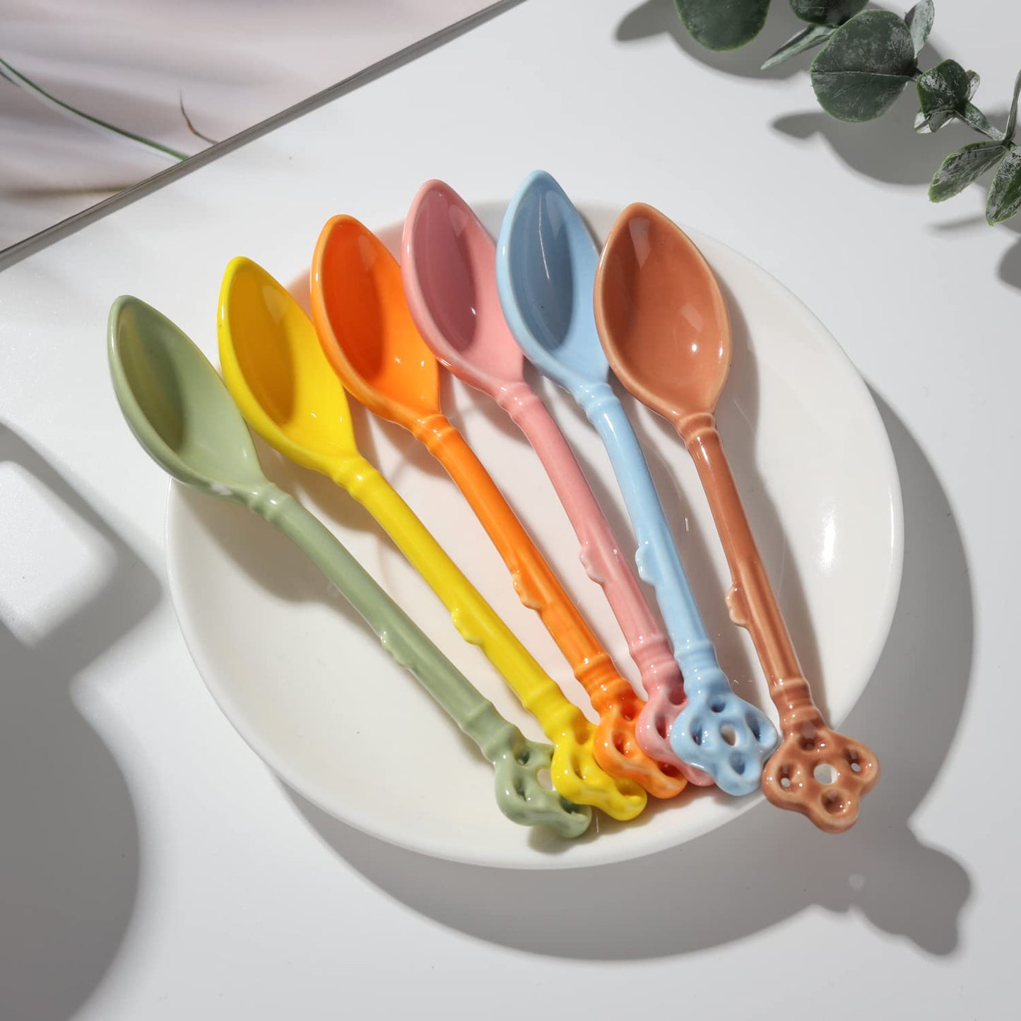 Ceramic Espresso Demitasse Spoons Set of 6 for Coffee, Dessert, Tea, Ice Cream