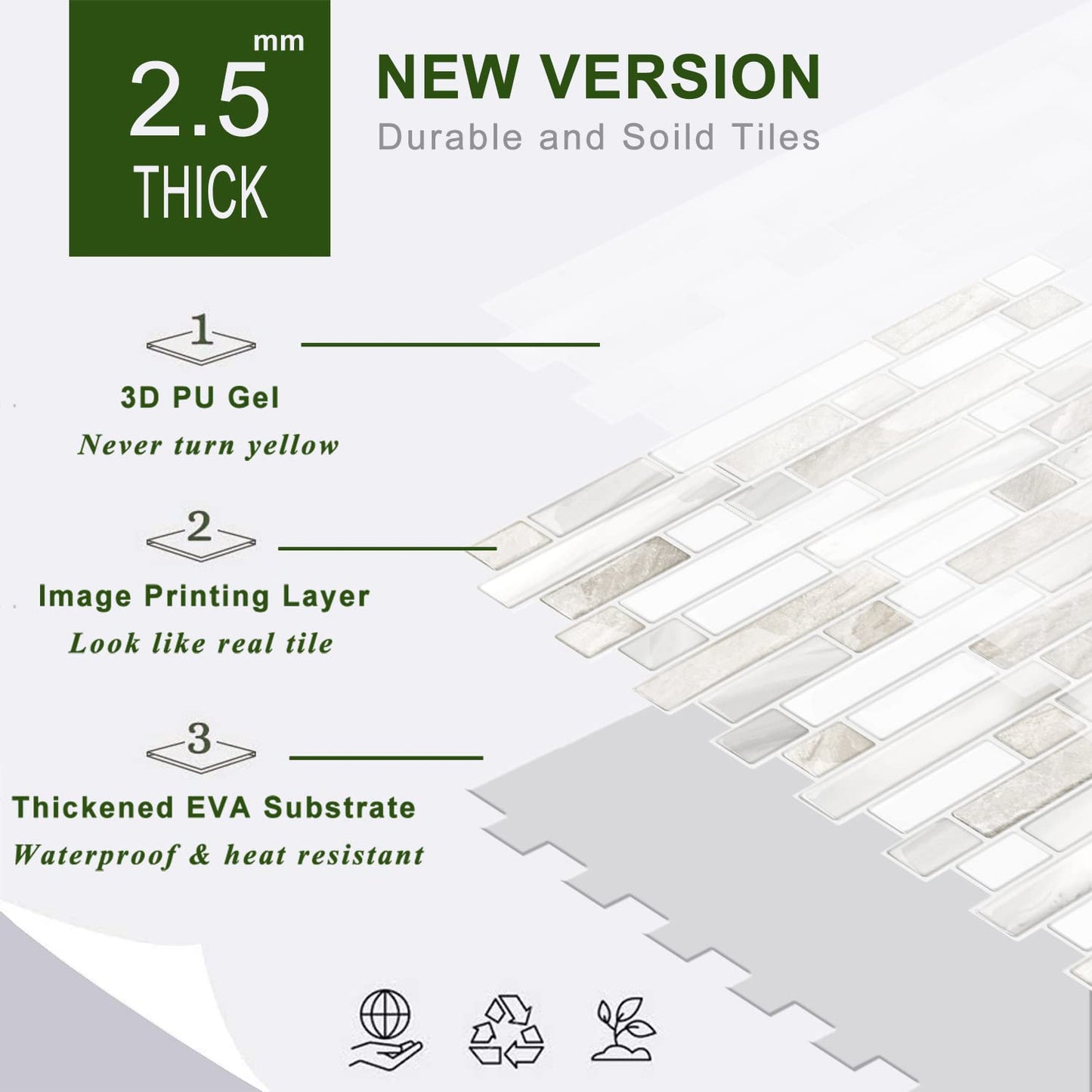 STICKGOO Thicker Design Peel and Stick, Self Adhesive Stick On Tile Backsplash for Kitchen and Bathroom, Beige & White, 12”×12”, 10 Sheets