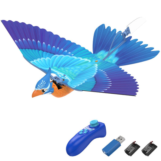 Go Go Bird Bionic RC Bird Toy, Remote Control Flying Bird, Single Flapping-wing Design, 6-axis Gyro, Easy Indoor & Outdoor RC Toys for Kids, Boys and Girls - Kingfisher