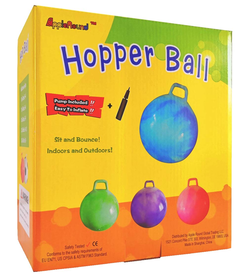 AppleRound Space Hopper Ball with Air Pump: 28in/70cm Diameter for Age 13+, Kangaroo Bouncer, Bouncy Ball with Handle, Hippity Hoppity Hopball for Teens & Adults, Plain Color (Red)