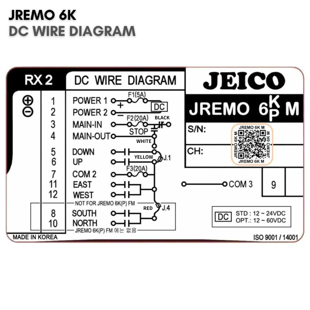 JEICO Crane Hoist Industrial Wireless Remote 6 Buttons Controller JREMO 6K (1 Transmitter + 1 Receiver) Yellow, Made in Korea