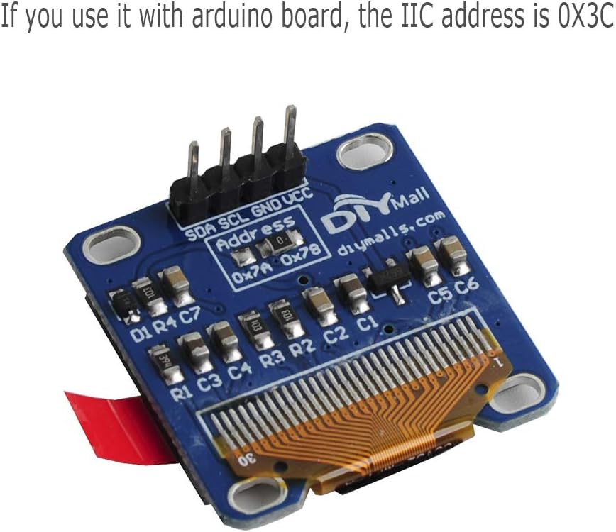 DIYmall 0.96" I2C 128x64 SSD1306 (Pack 2pcs) OLED Module IIC Serial LCD LED White Light Driver Display for Arduino