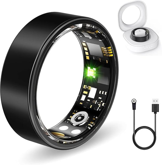 Smart Health Rings for Women Men, Fitness Tracker with Heart Rate, Blood Oxygen, HRV, Sleep Tracker, Step Tracker, No Subscription Fee, IP68 Waterproof Smart Ring for iphone & Android (Black 13#)