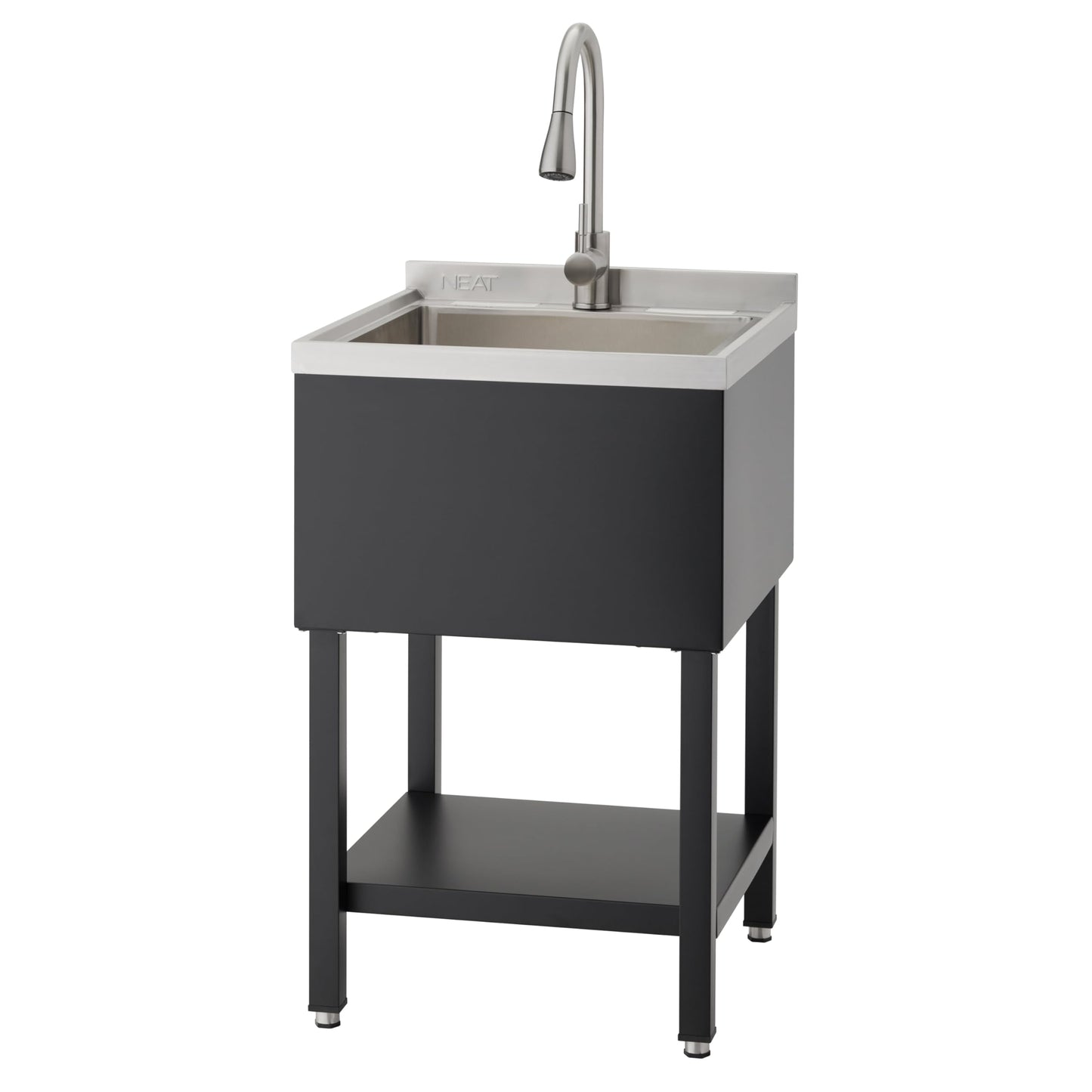 NEAT by TRINITY Stainless Steel Utility Sink, Freestanding Single Bowl Small Utility Sink with Pull-Out Faucet for Garage, Laundry Room, Shop, NSF Certified, 22"W x 22"D x 50"H, Black