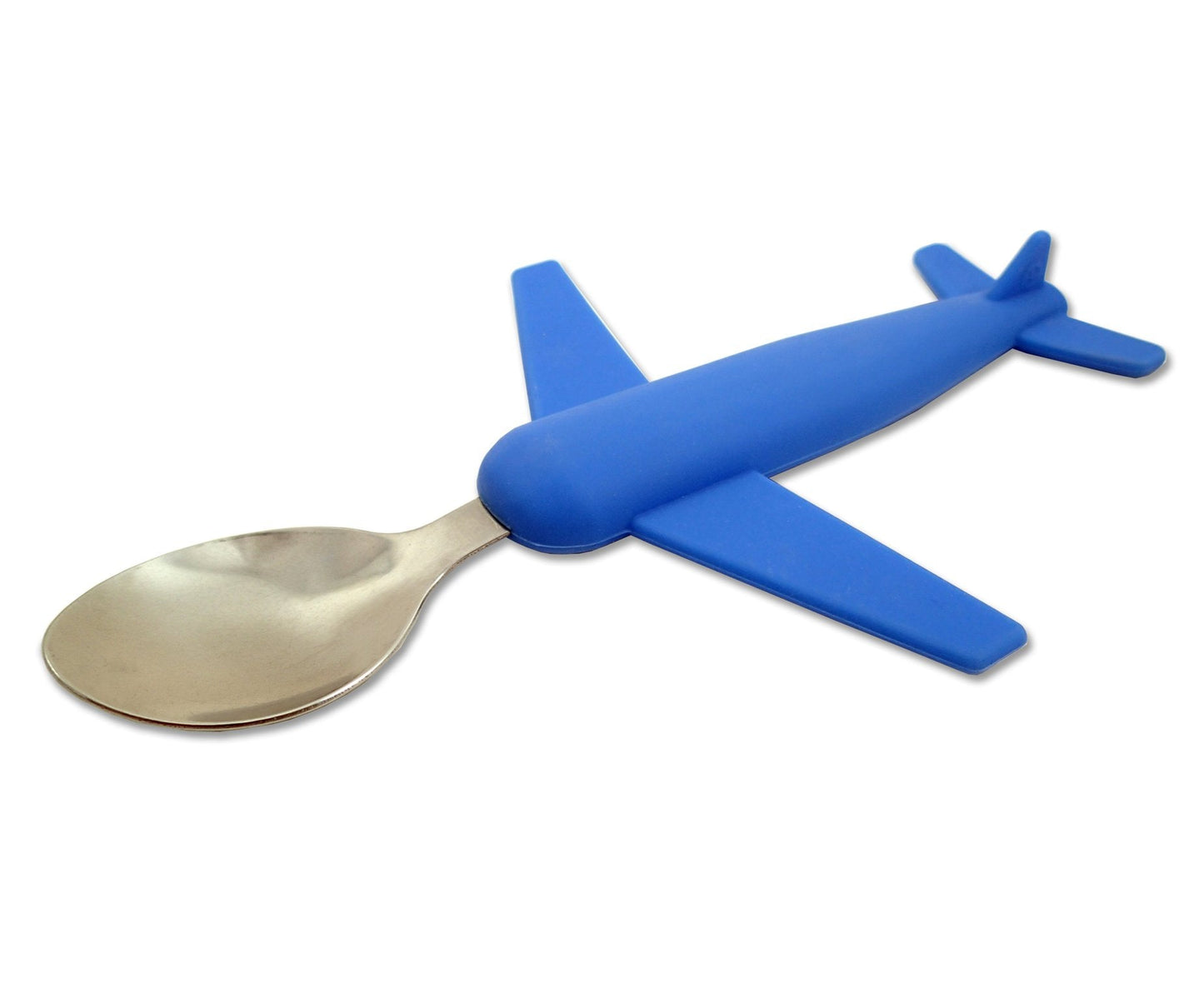 Kids' Airplane Fork & Spoon Set, Stainless Steel & Silicone