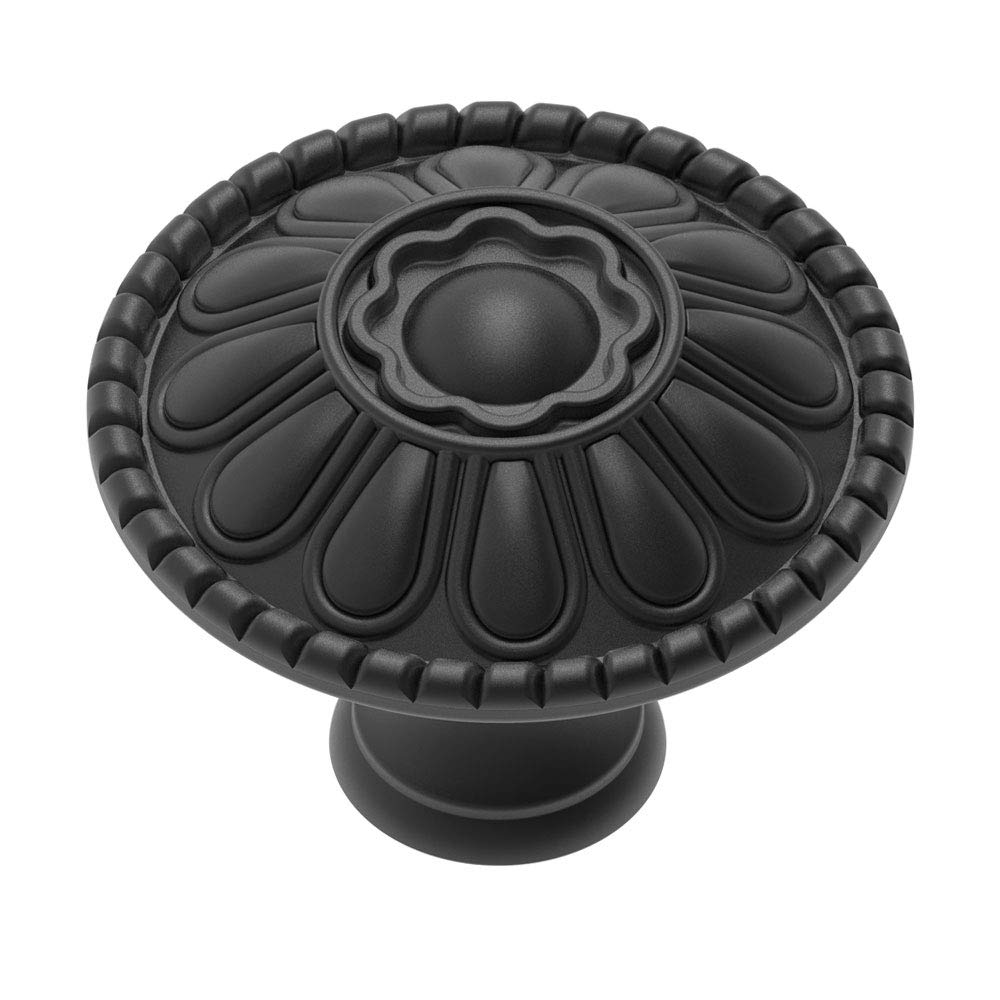trust4care 9-Pack EU Style Matte Black Cabinet Knobs, 1.25 Inch Round Zinc Kitchen Drawer Pull Knobs with Victorian Floral Pattern, Farmhouse Dresser Furniture Handle Hardware