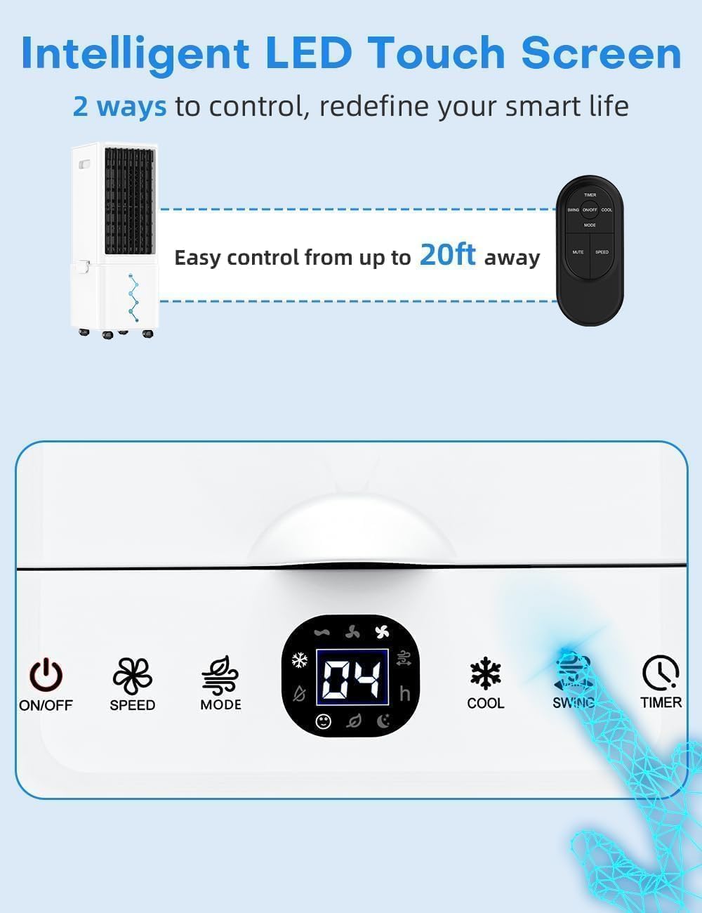 COOLECH Windowless Air Conditioner w/4 Mode & 3 Speed, Waterless Alert, 2.4-Gal Tank for 24H Cooling, 12H Timer,20FT Remote, 70° Auto Swing Evaporative Air Cooler, Portable Air Conditioner for Bedroom
