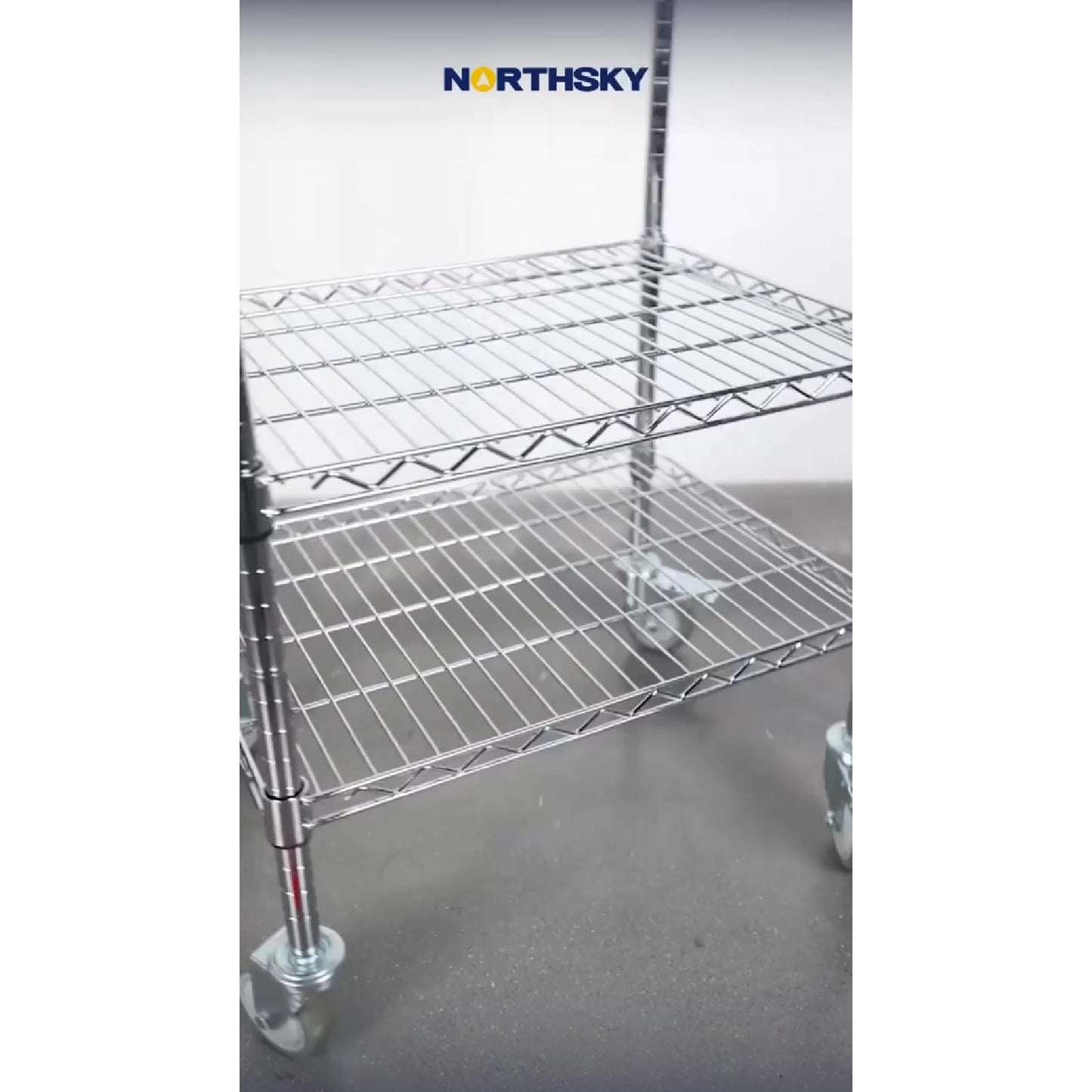 Northsky 2-Shelf Wire Utility Cart on Wheels, Chrome Finish Rolling Metal Shelving with Wheels, 550lb Capacity, 24" x 18" x 38", 2 Tier Rolling Cart for Kitchen Bar Storage Use