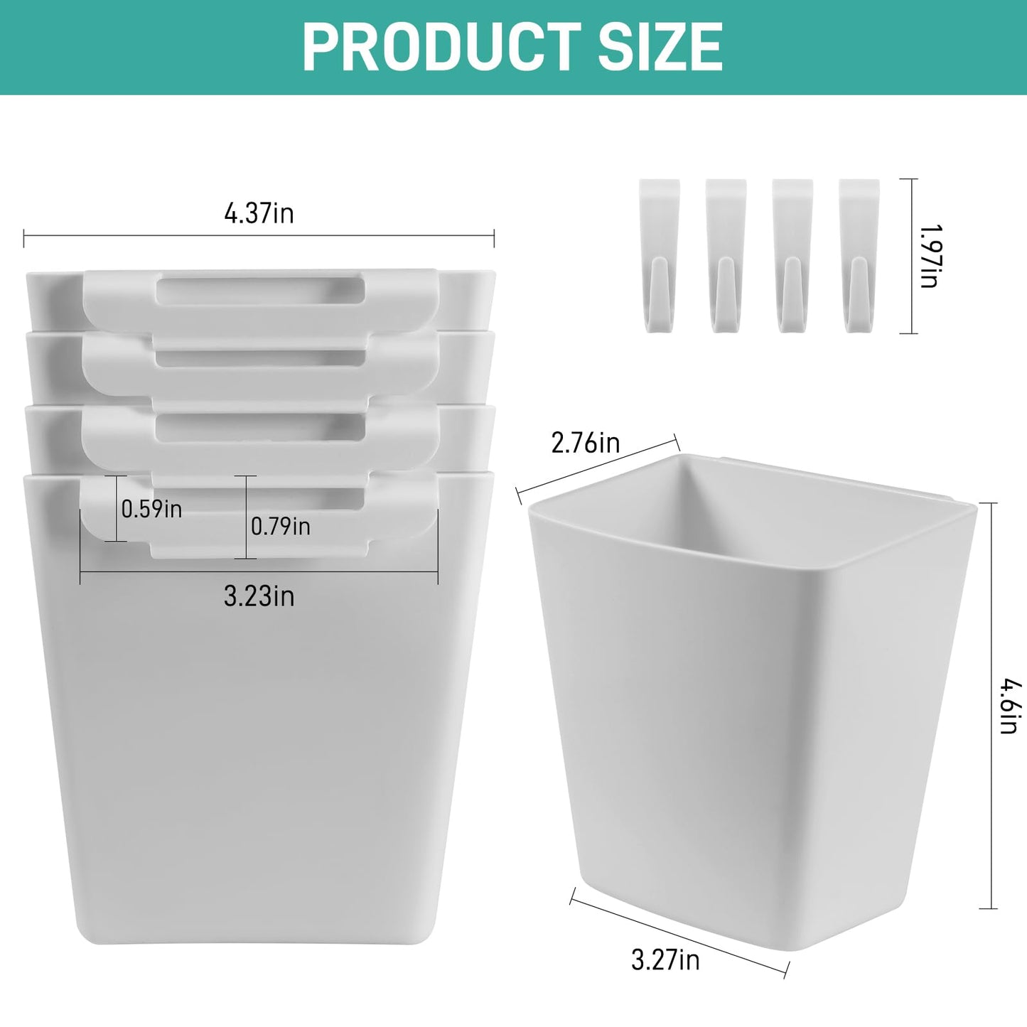 LEZIOA 5 Pack Hanging Cup Holders, Multipurpose Rolling Cart Accessories Utility Cart Accessories For Art Craft Supplies, Space Saving Hanging Storage Basket Pencil Holder Makeup Organizers (White)