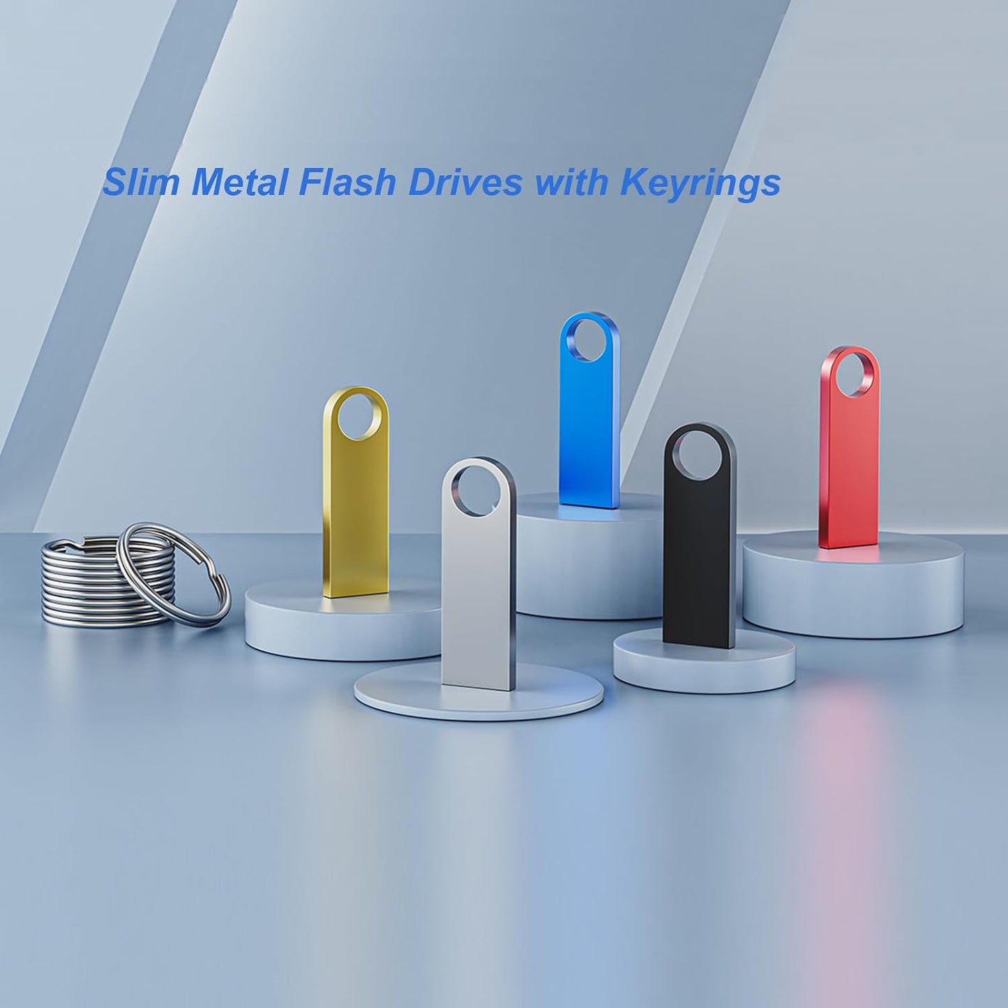 Wooolken 8GB 2 Pack 2.0 USB Flash Drive with Keychains, Sleek Metal USB Thumb Drives Memory Stick for PC Laptop