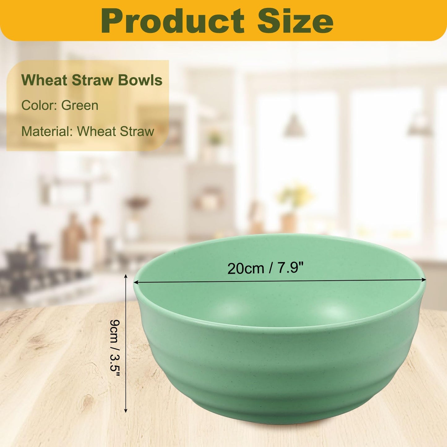 uxcell 8Pcs Unbreakable Straw Bowls, 7.9" Reusable Dinnerware Microwave and Dishwasher Safe Bowl for Kitchen Camping Picnic Serving, Green