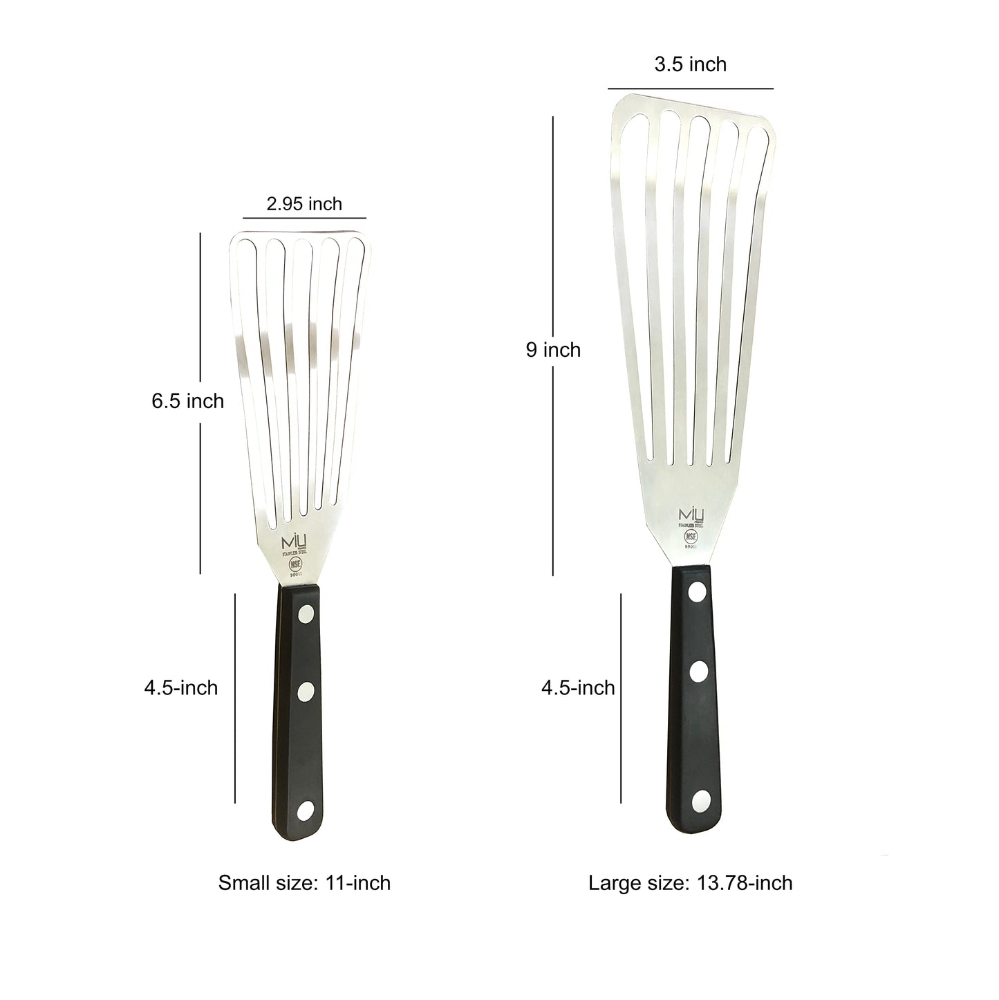 WALLFARM Fish Spatula 2pc Set - Pro-Grade Slotted Kitchen Turner - Stainless Steel - Long, Thin Metal Spatula for Flipping Delicate Foods, Fish, Eggs, Veggies, Grilling, Frying, Griddle - 11" & 13.78"