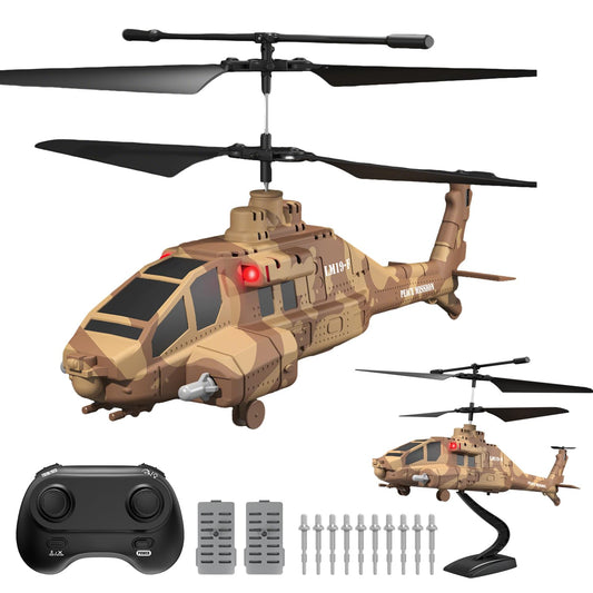 LMRC RC Helicopter with Missiles, 2.4GHz Remote Control Army Helicopter for Beginners & Adults, Military Helicopter, LED Lights, Altitude Hold, One-Key Take Off, Gift for Military Fans (Brown)