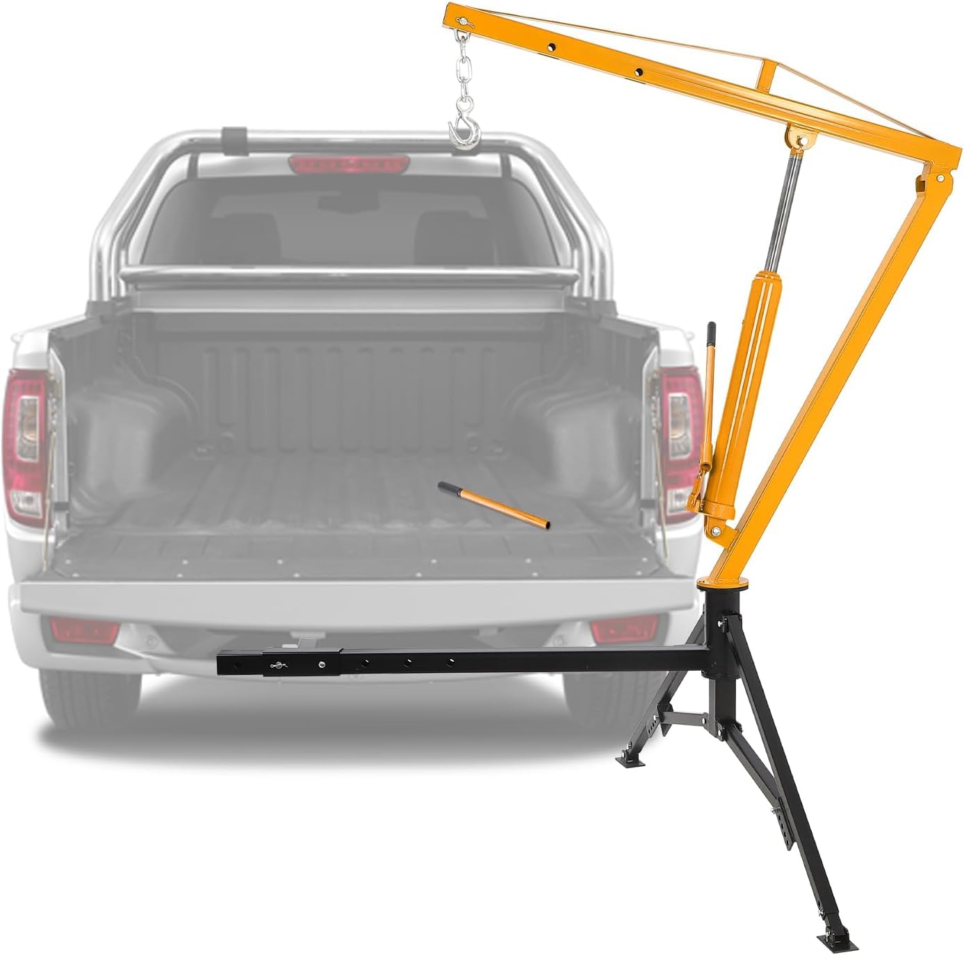 Towallmark Hydraulic Pickup Truck Crane, 1000 LBS Capacity Hitch Mounted Crane with 360° Swivel, 3 Adjustable Capacities (500 to 1000 LBS) for Construction Goods Lifting, Yellow