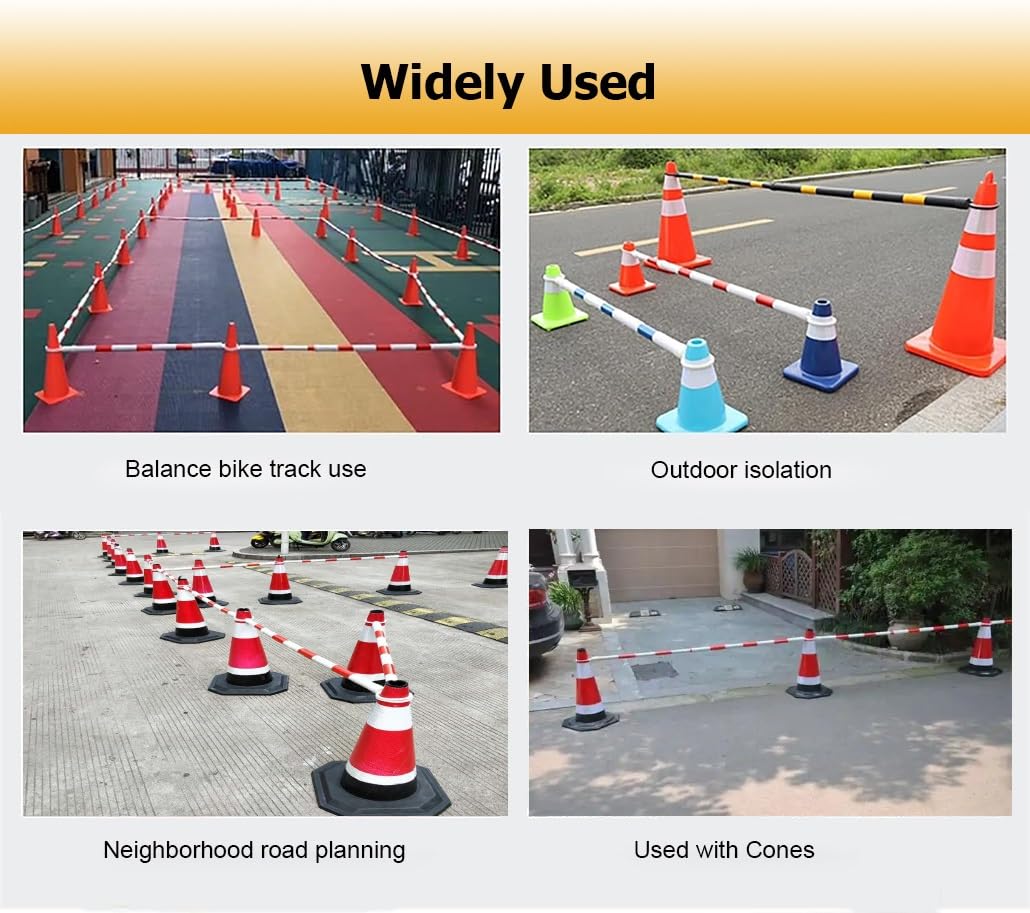 5-10 ft Retractable Traffic Cone Barrier, 5 Pcs Telescopic Safety Poles with Reflective Tape, Black & White, Ideal for Traffic Control, Safety, and Emergency Use