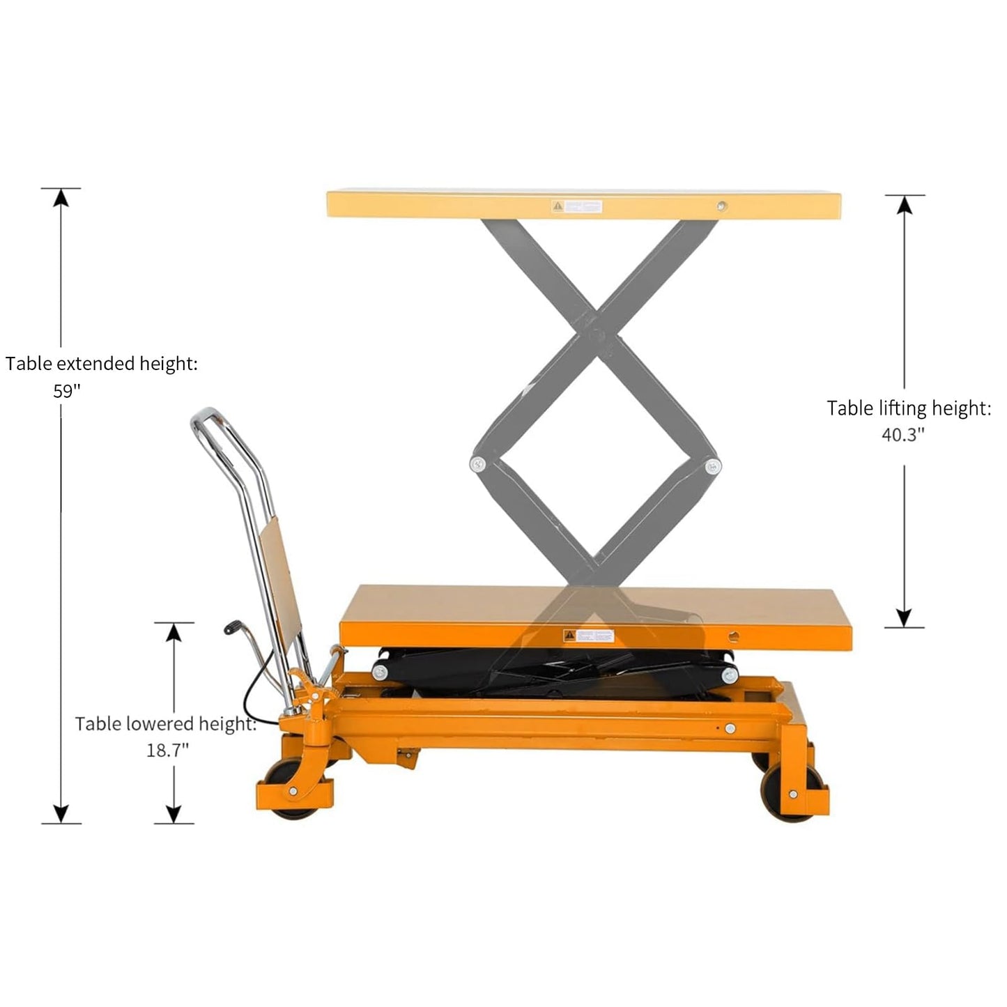 APOLLOLIFT Hydraulic Lift Table Cart, 1760lbs Capacity 59" Lifting Height, Double Scissor Lift Table with 4 Wheels and Safety Back Guard for Material Handling and Transportation