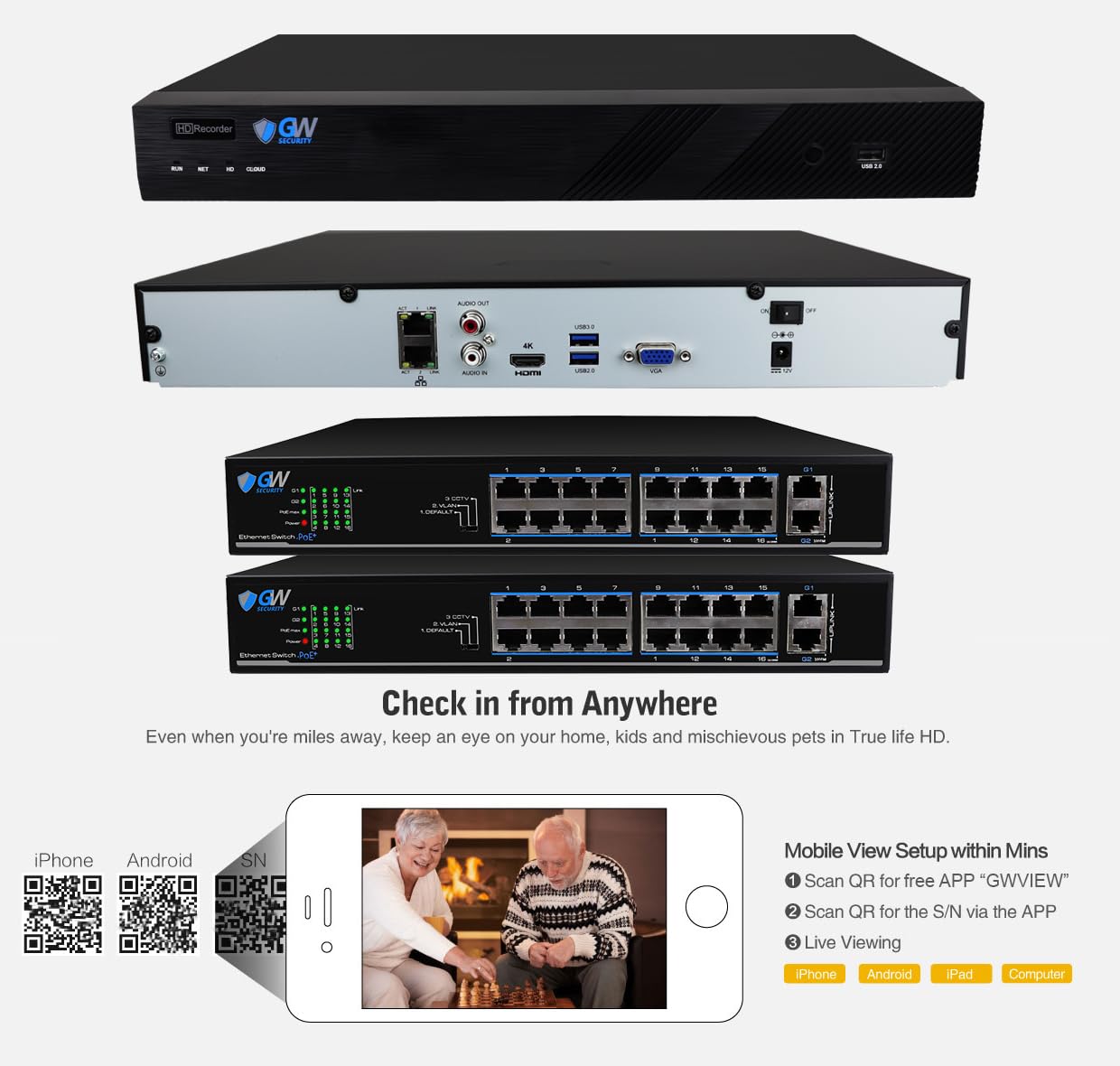 GW Security 32 Channel NVR UltraHD 12MP 4K @30FPS Face/Human/Vehicle Detection PoE Security Camera System with 16 x 12MP (4512x2512) IP Microphone Outdoor & Indoor AI Dome Cameras, Color Night Vision